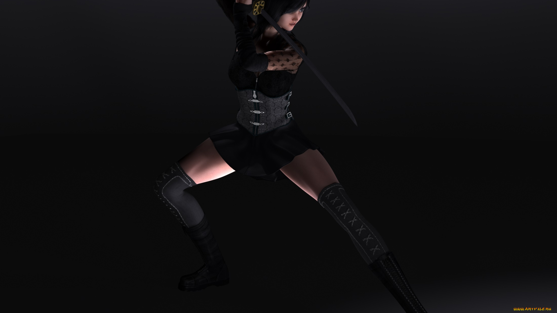 3д, графика, фантазия, , fantasy, девушка, оружие, фон, взгляд