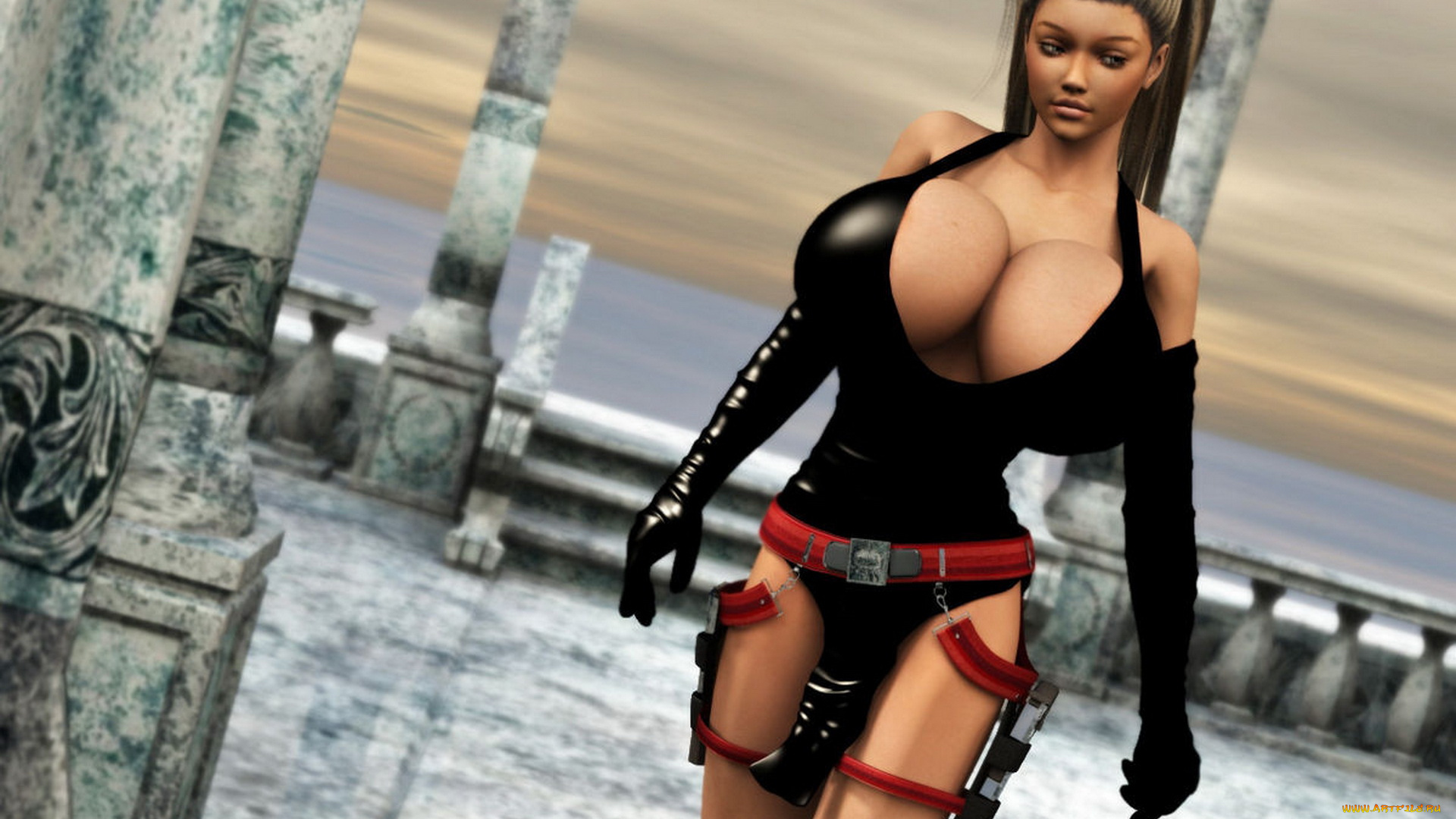 3д, графика, люди, , people, девушка, фон, перчатки, пистолет