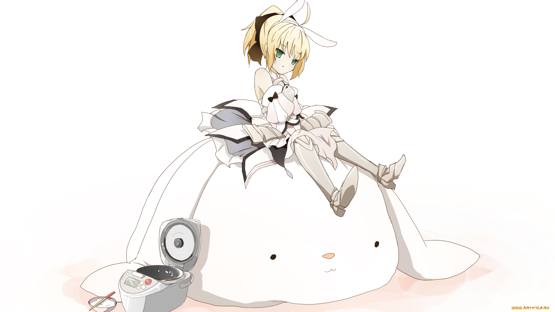аниме, fate, stay, night, saber, арт, девушка, платье, ушки, кролик, пароварка
