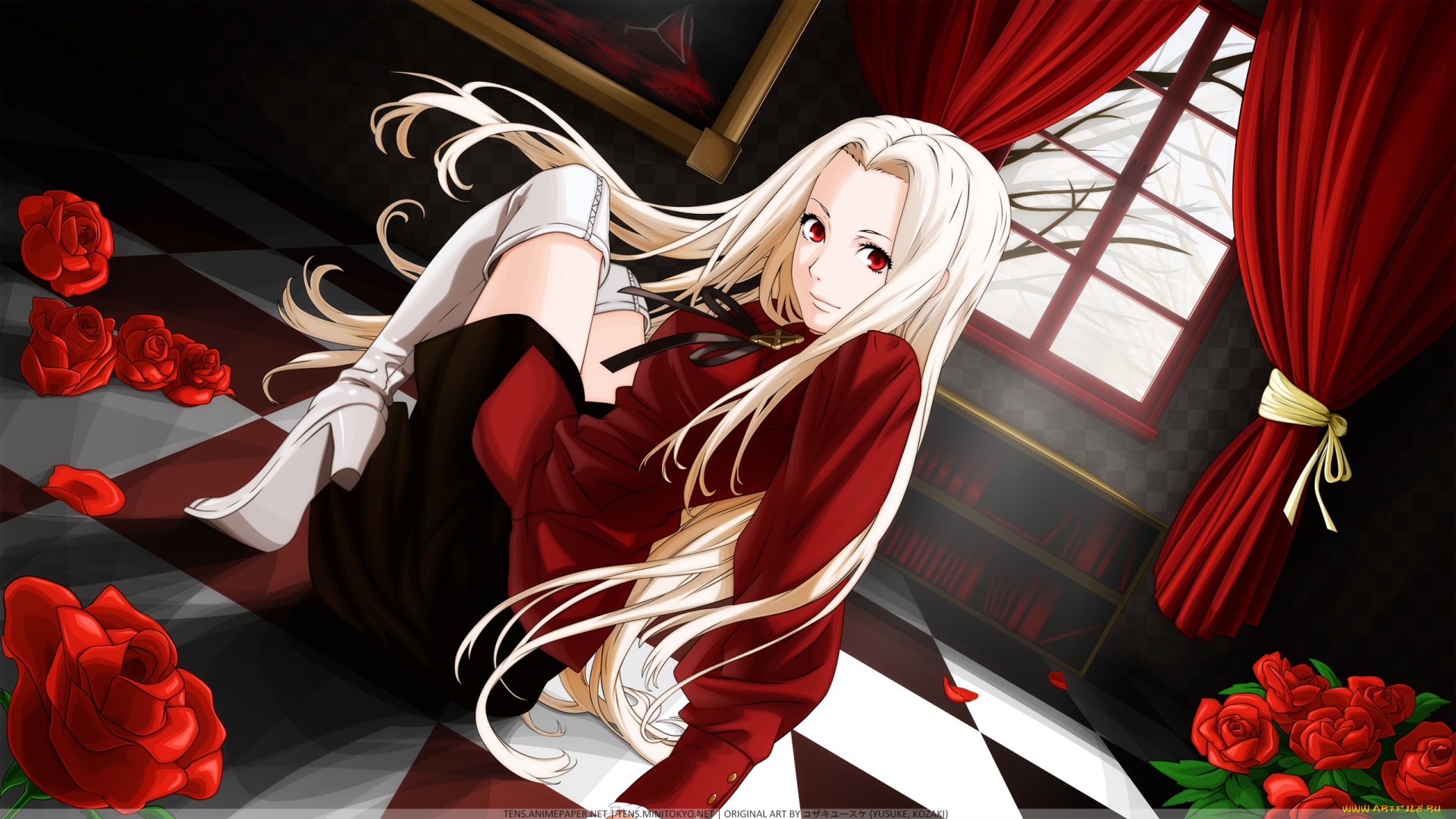 аниме, fate, zero, stay, night, irisviel, von, einzbern, девушка, взгляд, розы