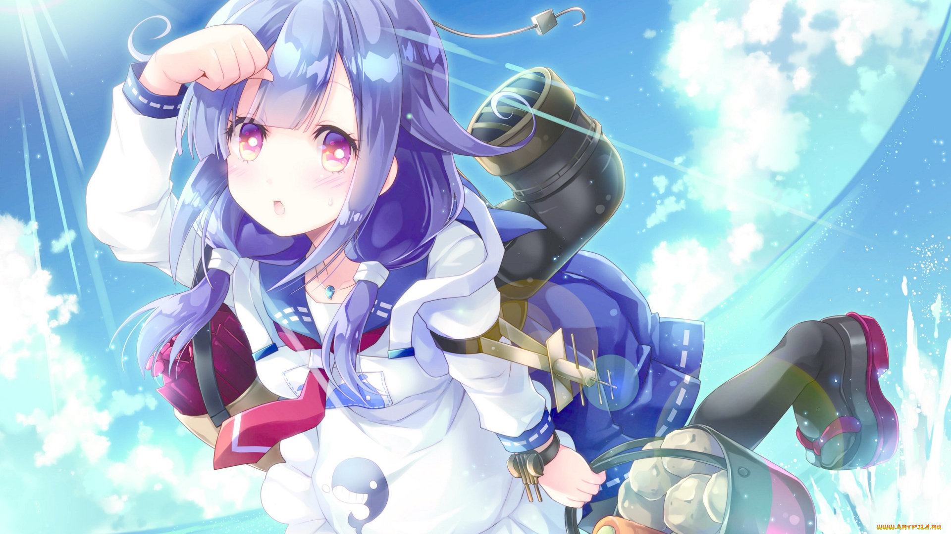 аниме, kantai, collection, kantai, collection, tagme, character, море, солнечно, ayuya, naka, no, hito, арт, девочка, небо