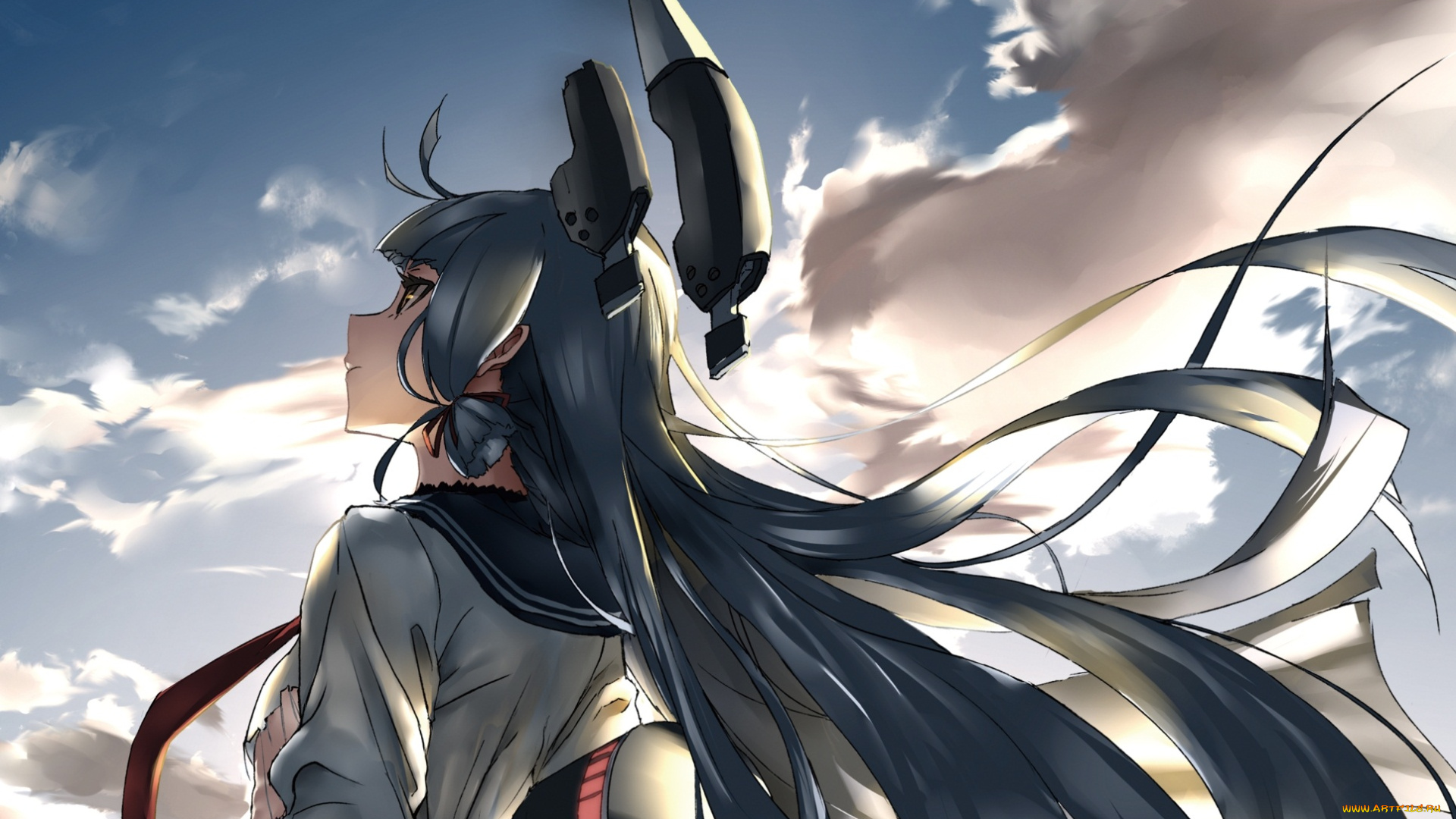 аниме, kantai, collection, kantai, collection, облака, небо, девушка, арт, kancolle, murakumo, tsuuhan