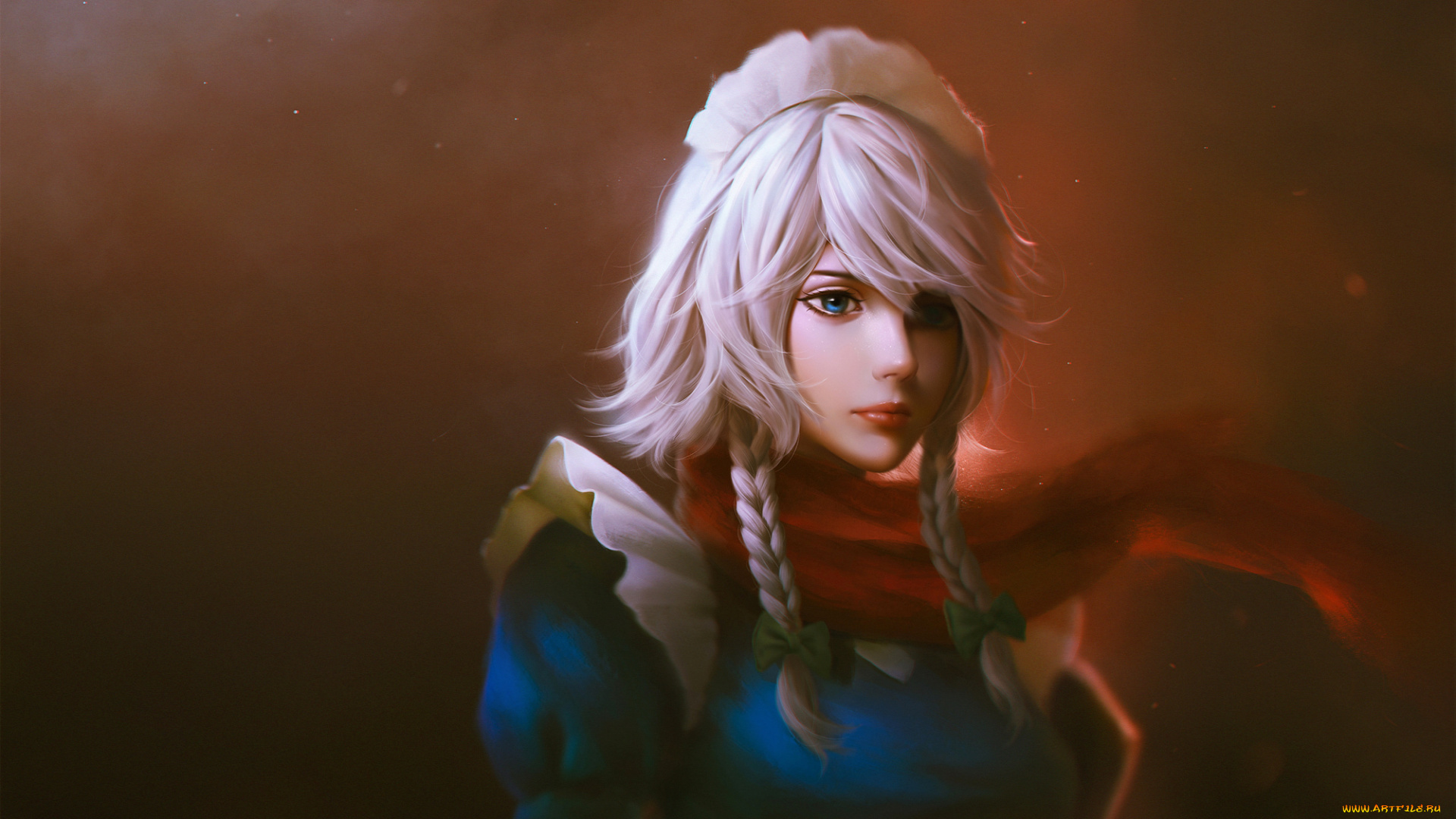 аниме, touhou, izayoi, sakuya, арт, vardec, bita, портрет, девушка, взгляд, косы