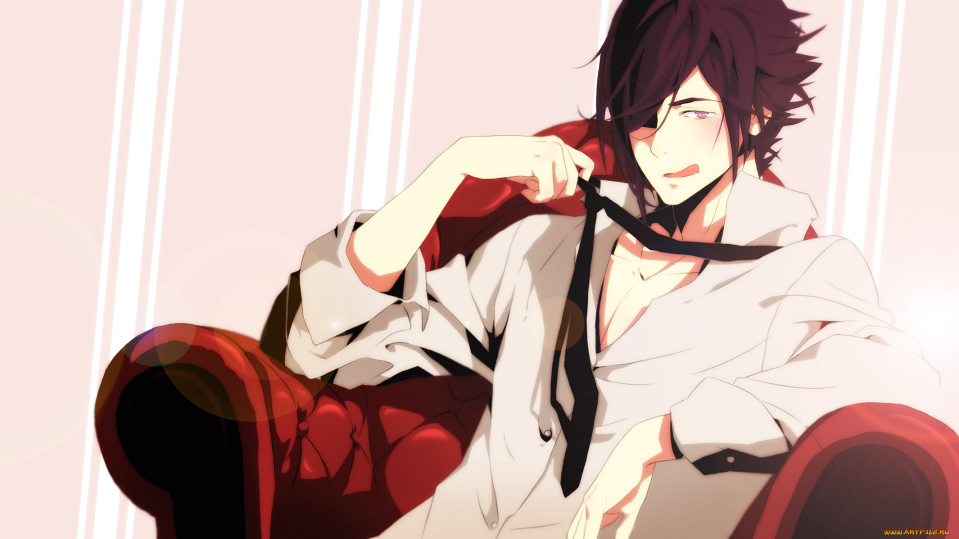 аниме, unknown, , другое, парень, взгляд, галстук, язык, секси