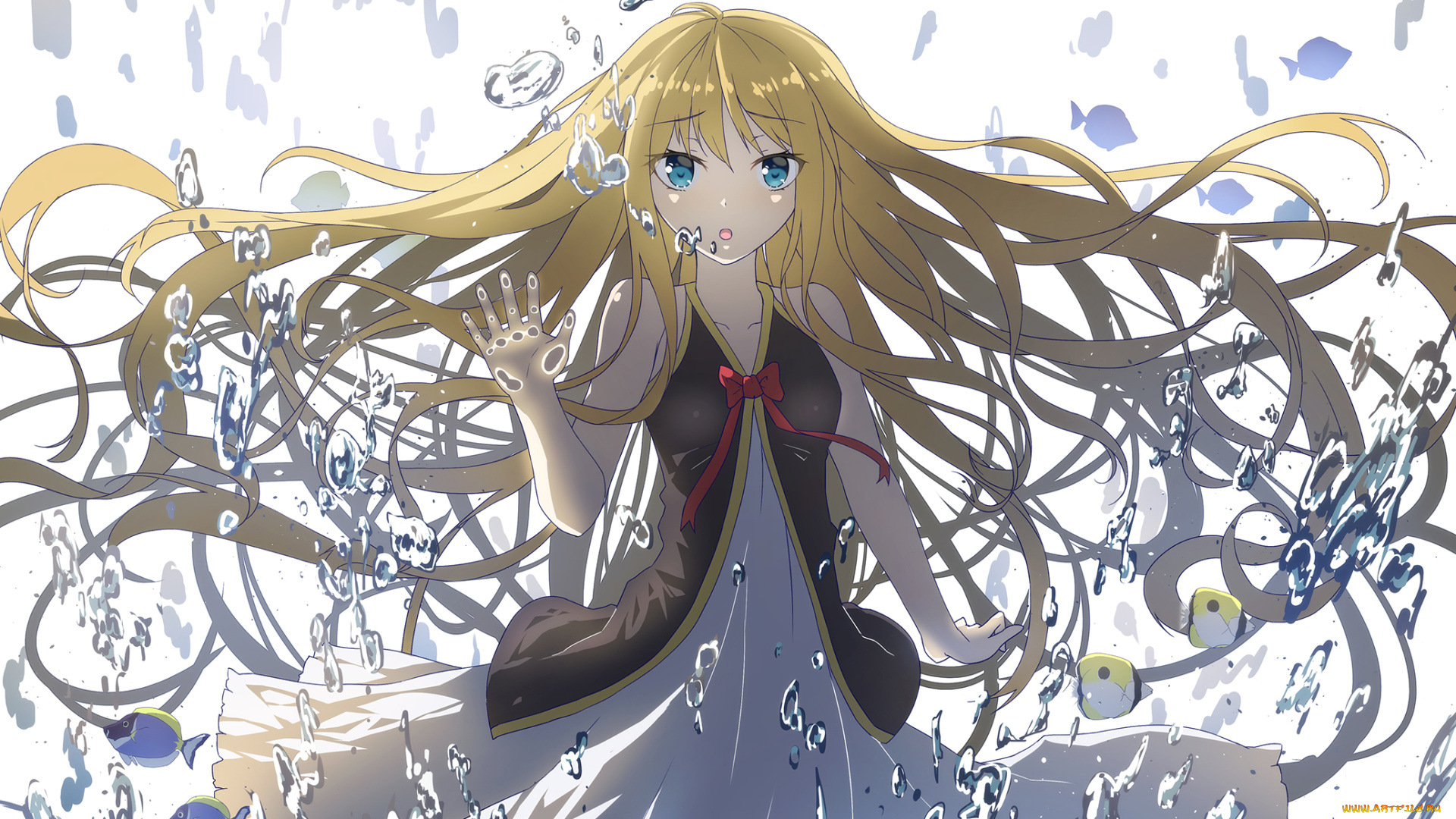 аниме, unknown, , другое, взгляд, волосы, пузырьки, вода, девушка, арт, toritori, yakitoriya