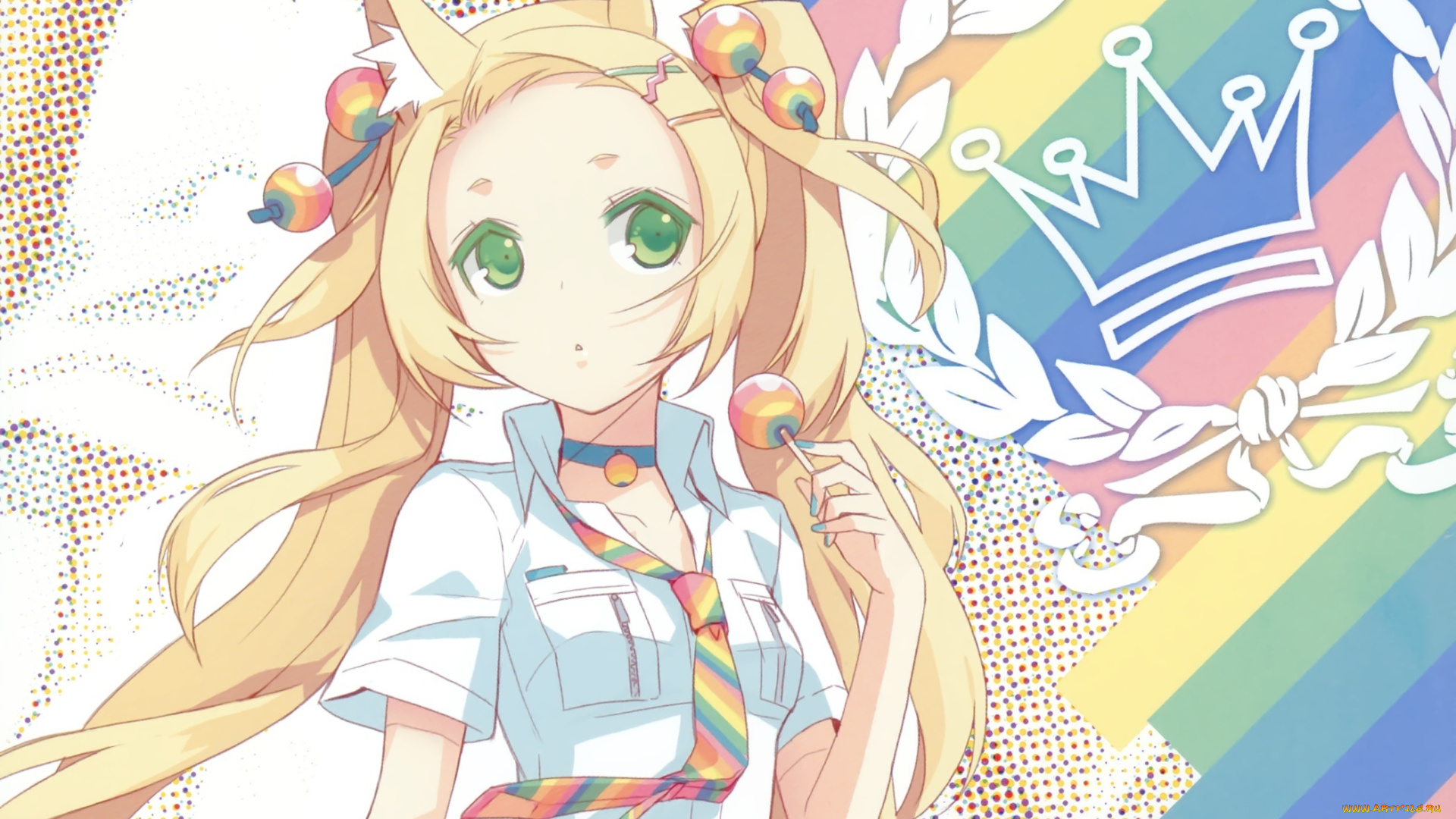 аниме, животные, , существа, h2so4, арт, девочка, леденец