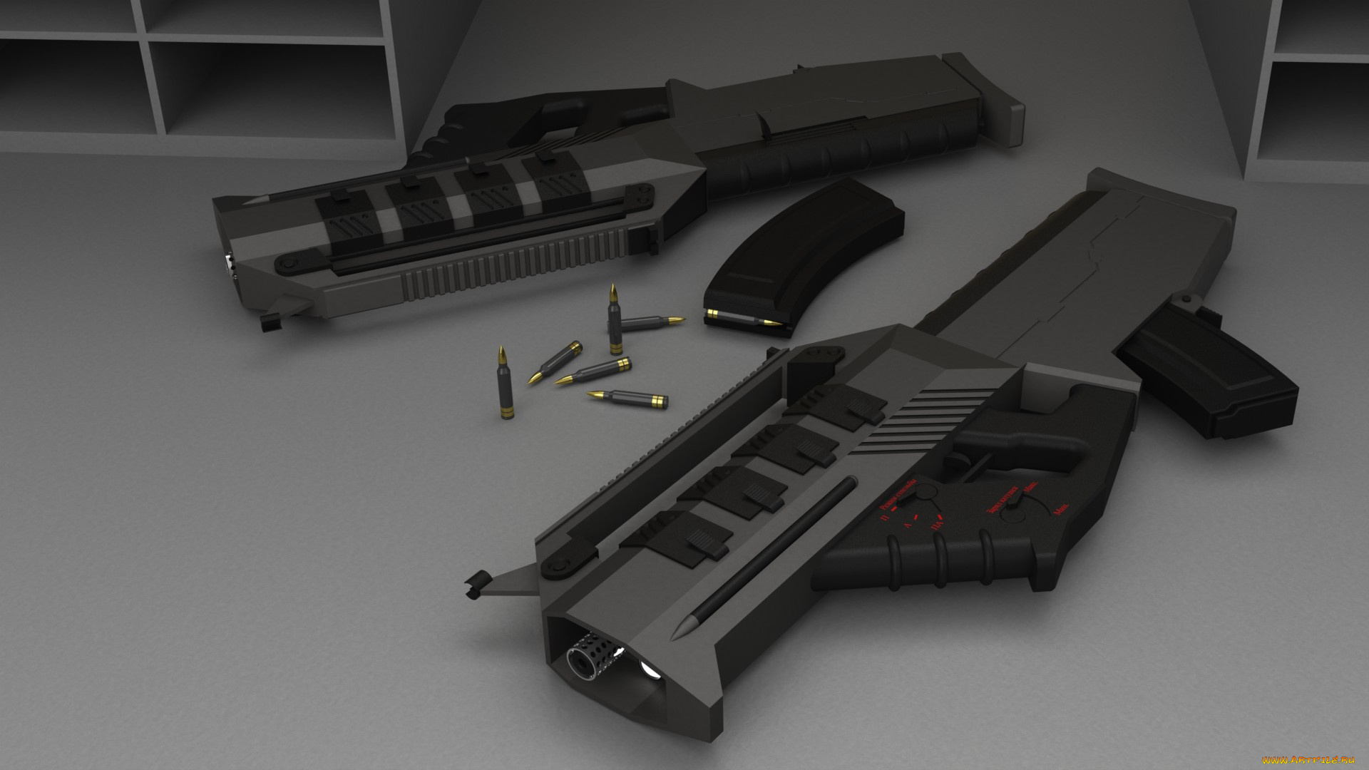 оружие, 3d, фон, автоматы