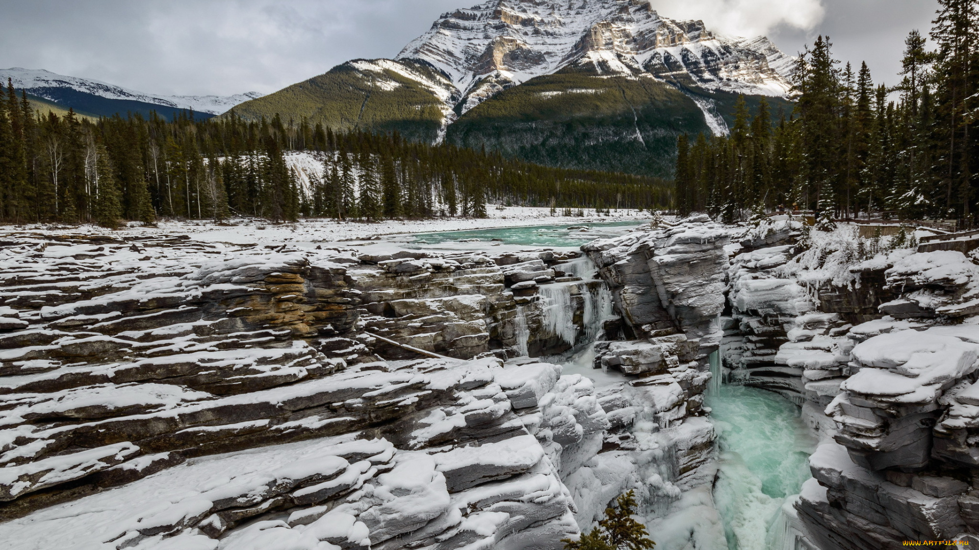 природа, горы, athabasca, fall, jasper, national, park, река