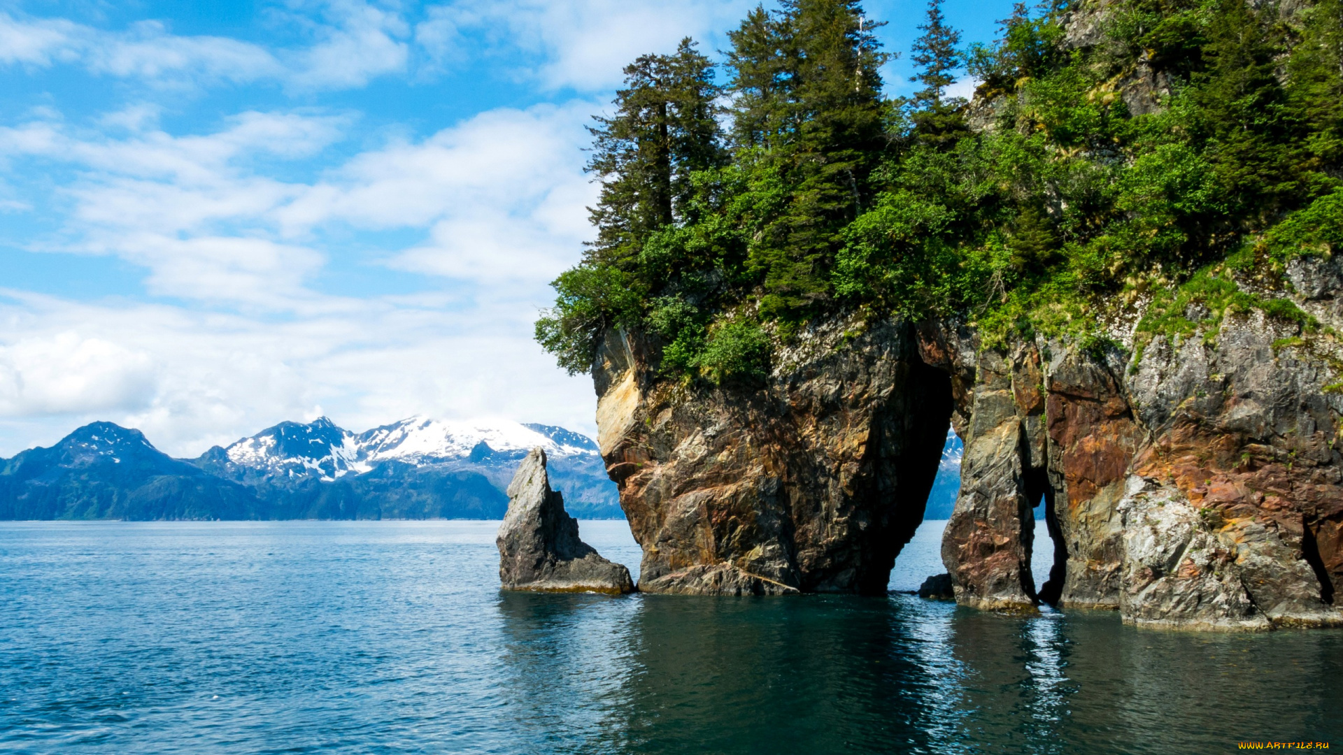 природа, побережье, фьорды, горы, kenai, fjords, national, park, аляска, сша, деревья, кенай-фьордс, берег, скалы, камни