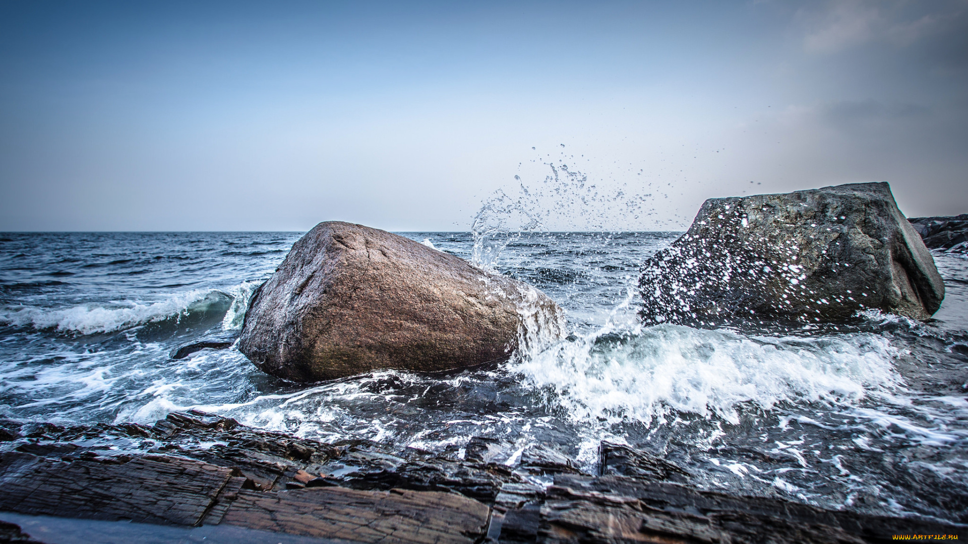 природа, побережье, норвегия, брызги, скалы, шторм, камни, небо, море