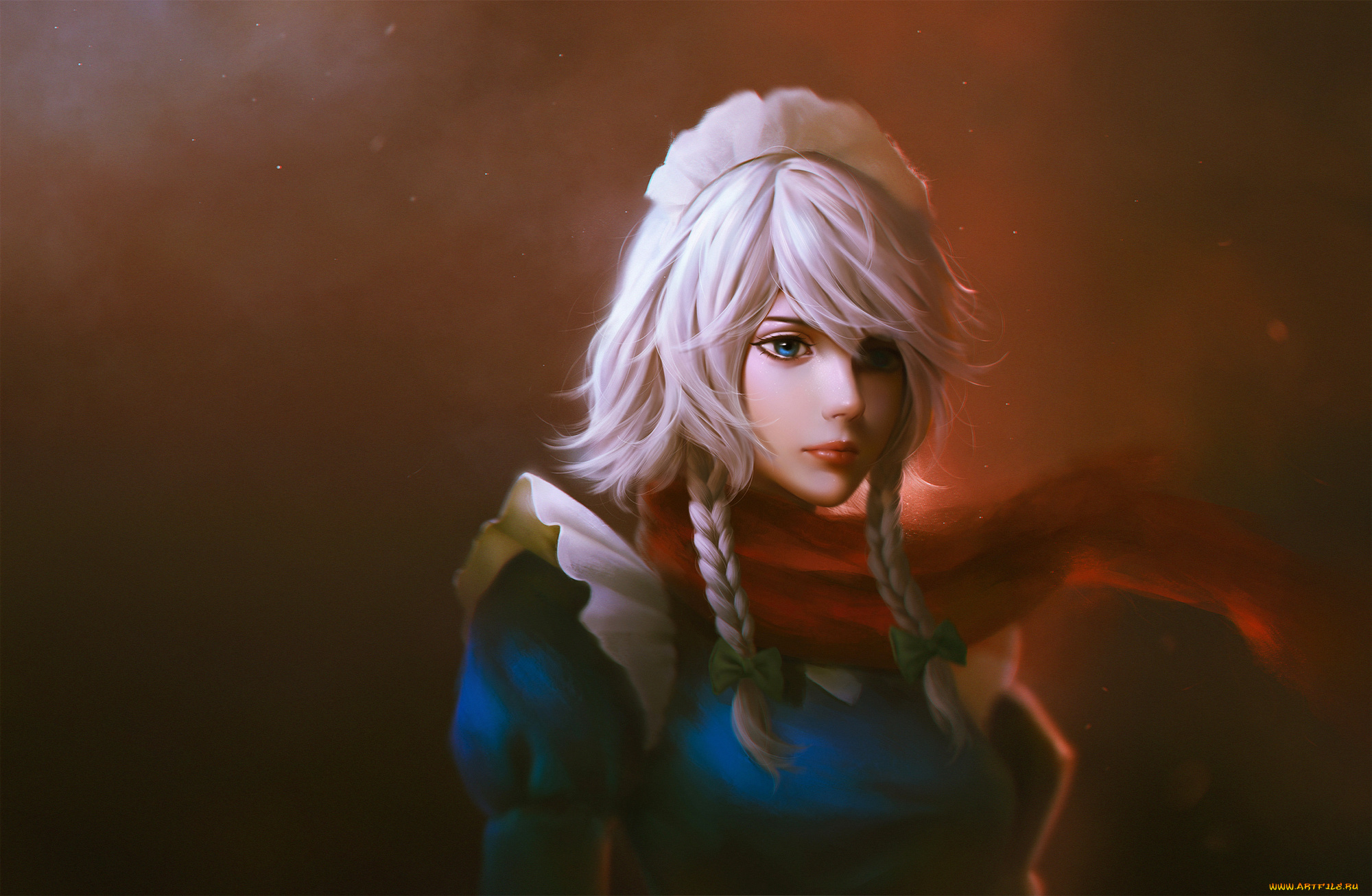 аниме, touhou, izayoi, sakuya, арт, vardec, bita, портрет, девушка, взгляд, косы