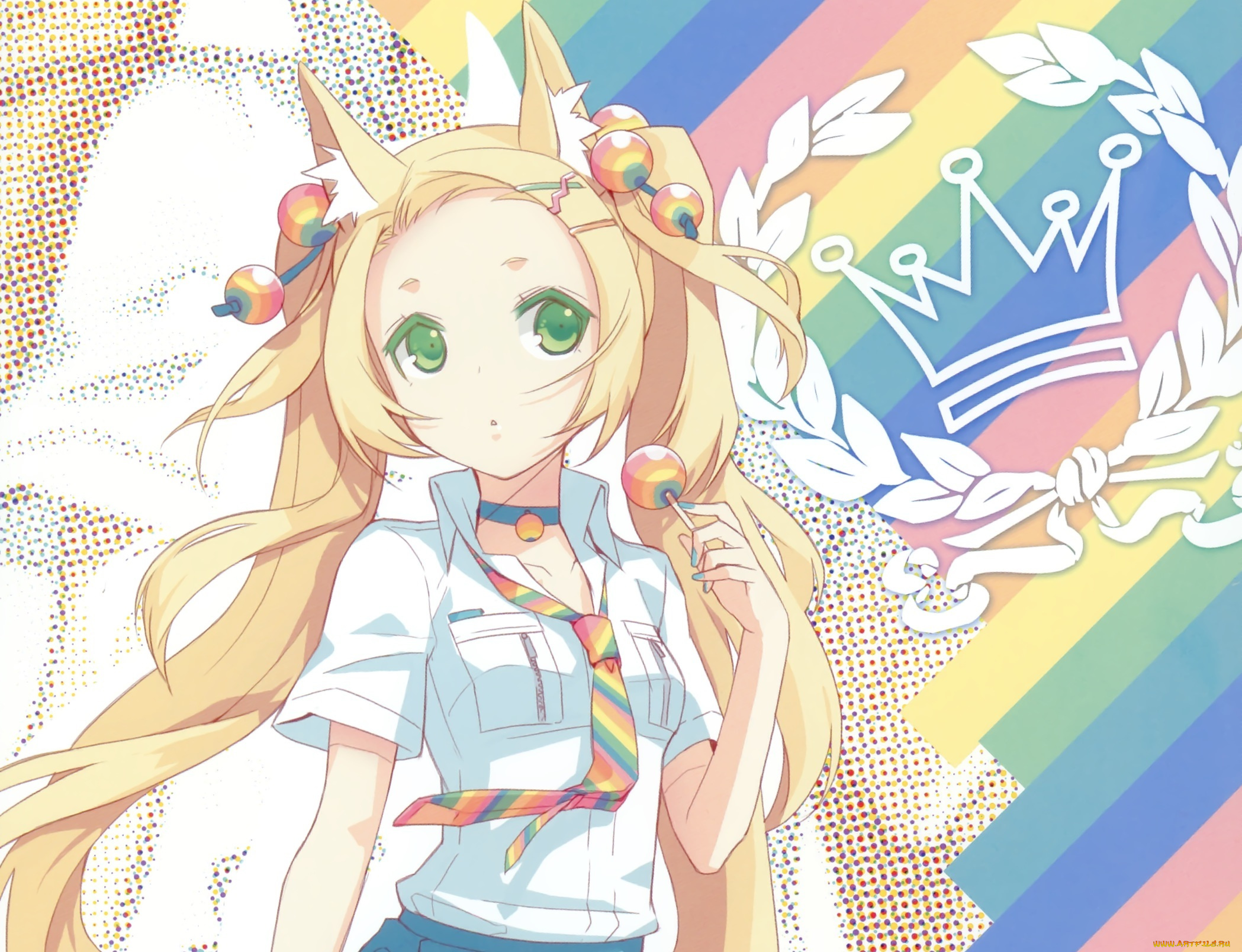 аниме, животные, , существа, h2so4, арт, девочка, леденец