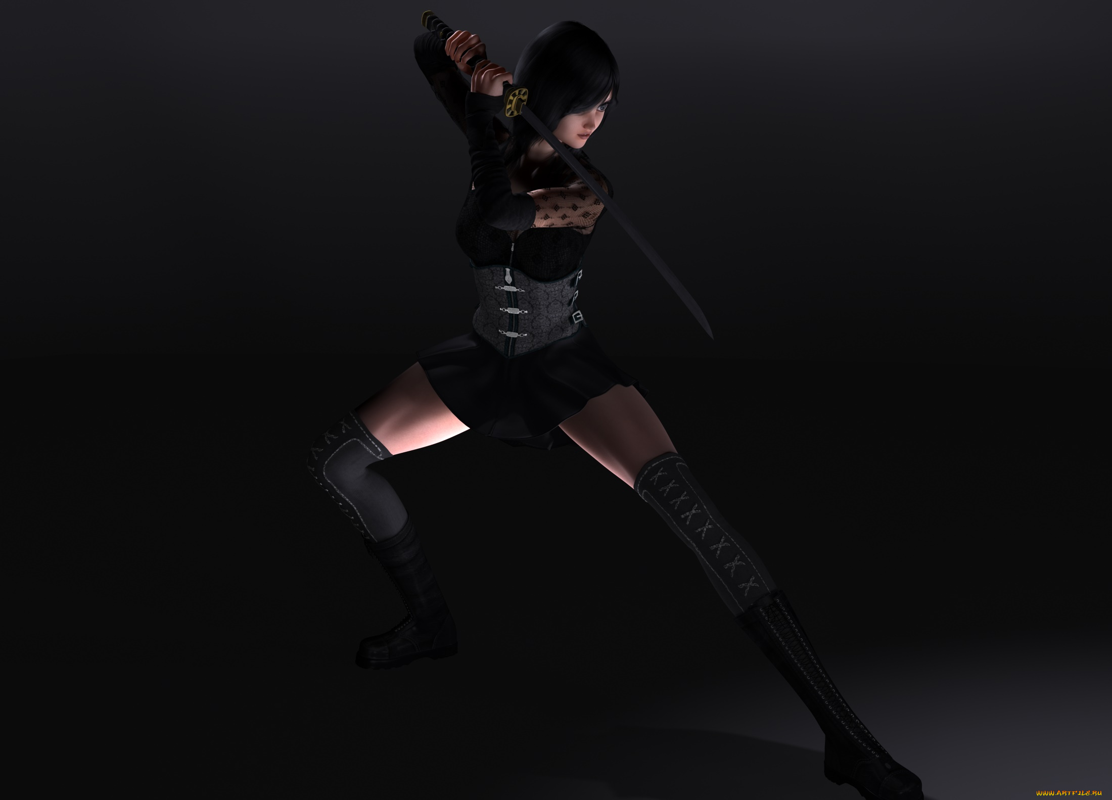 3д, графика, фантазия, , fantasy, девушка, оружие, фон, взгляд