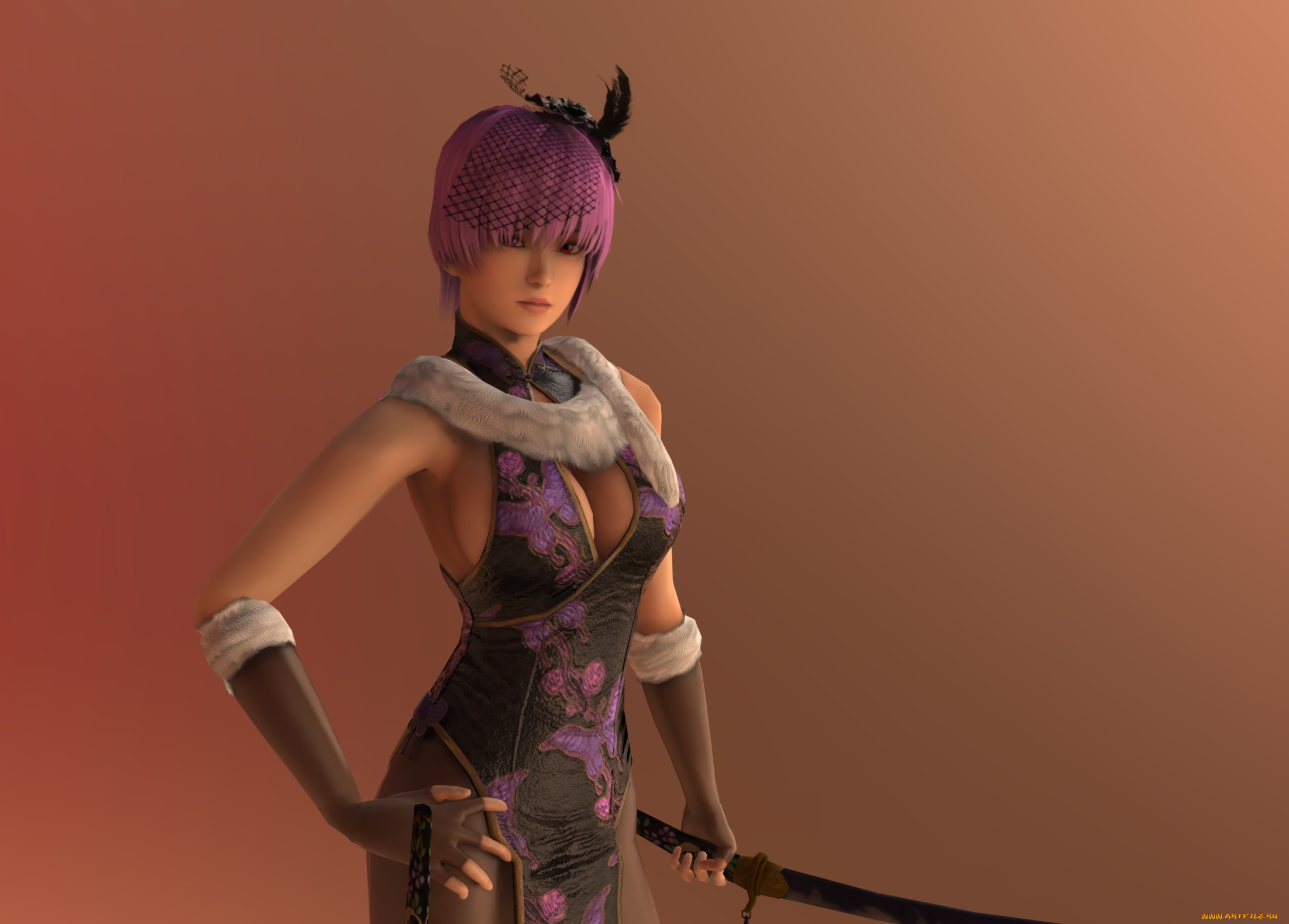 3д, графика, аниме, , anime, девушка, взгляд, фон, оружие