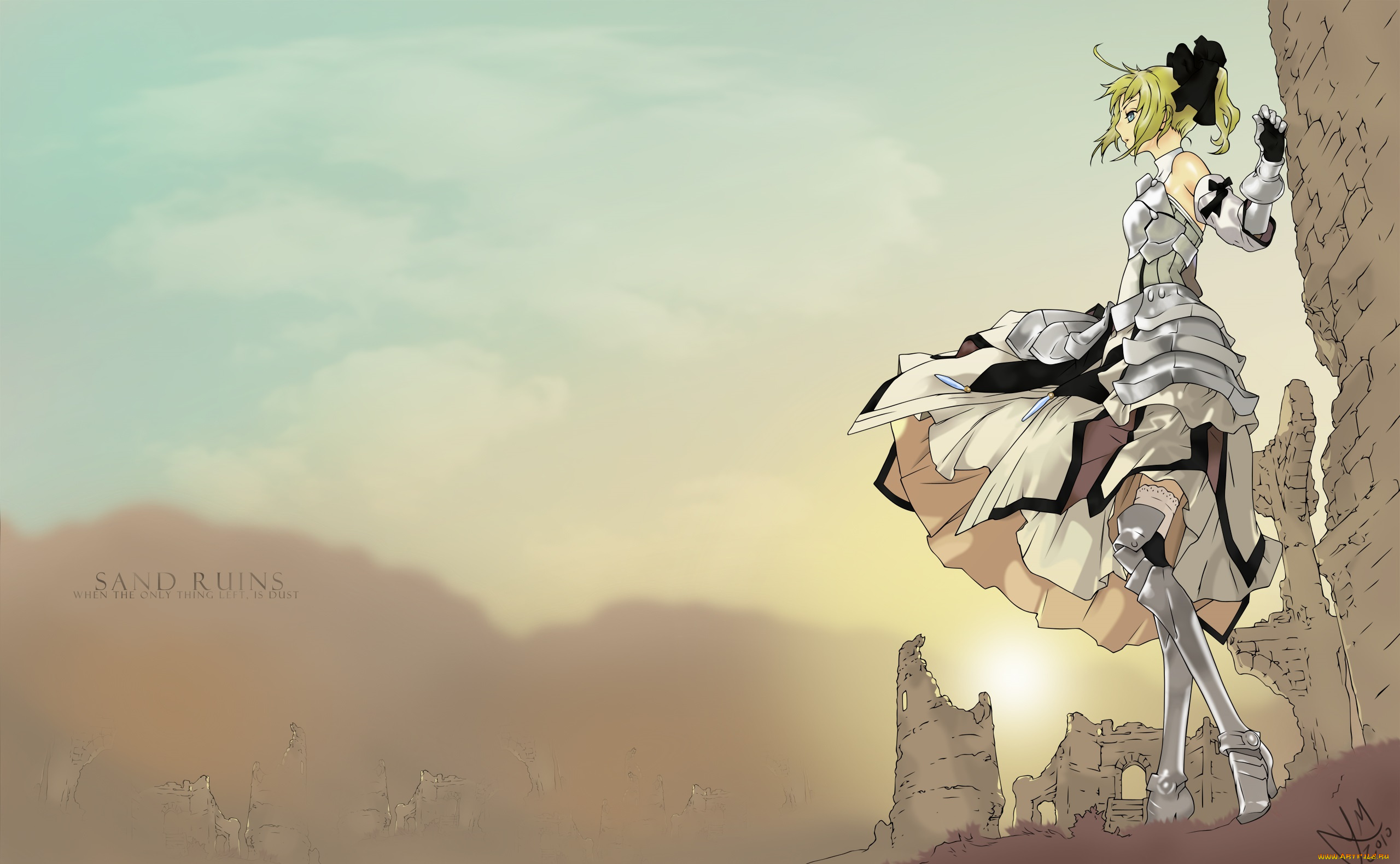 аниме, fate, stay, night, saber, арт, девушка, доспехи, руины