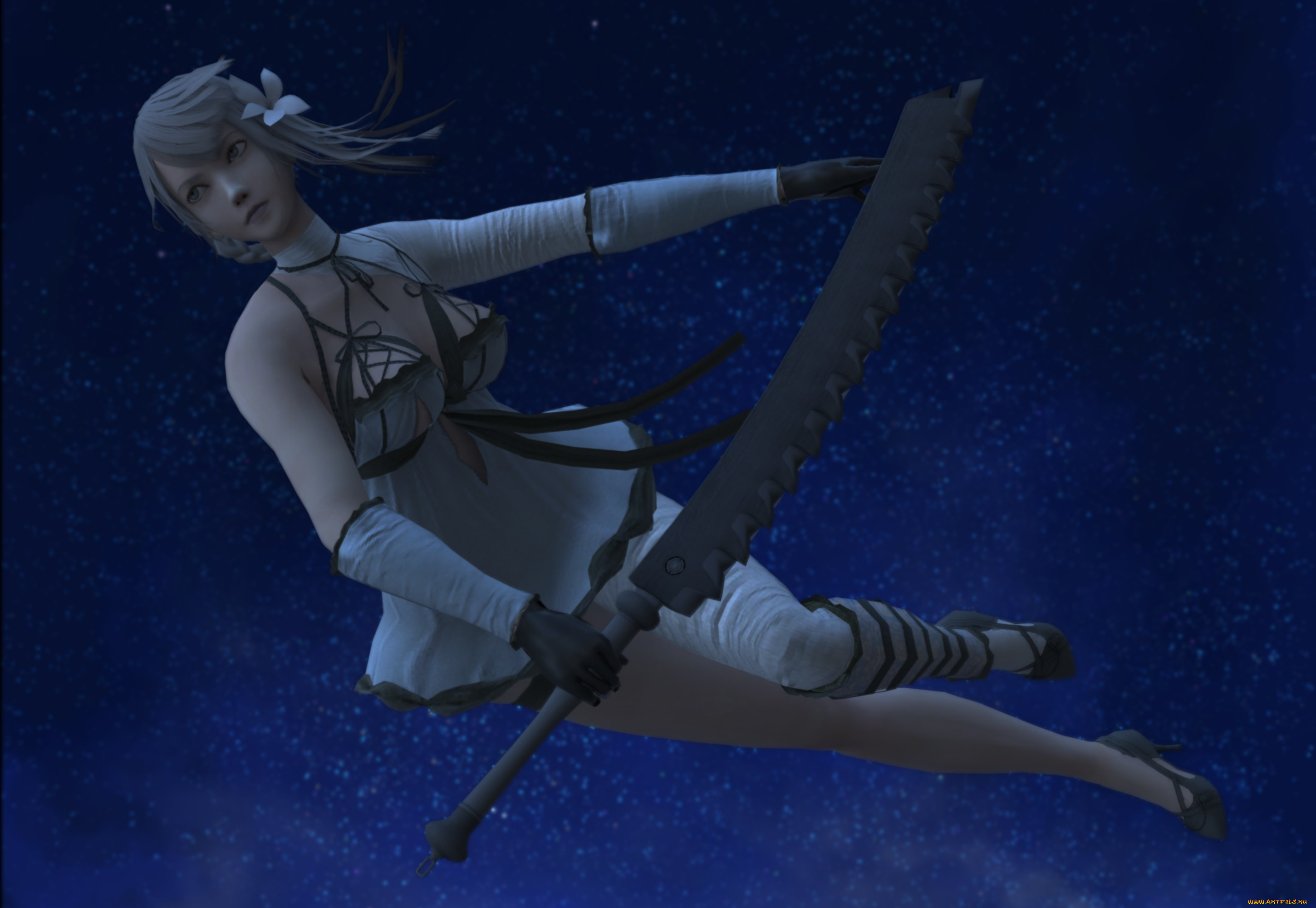 3д, графика, аниме, , anime, девушка, взгляд, фон, оружие