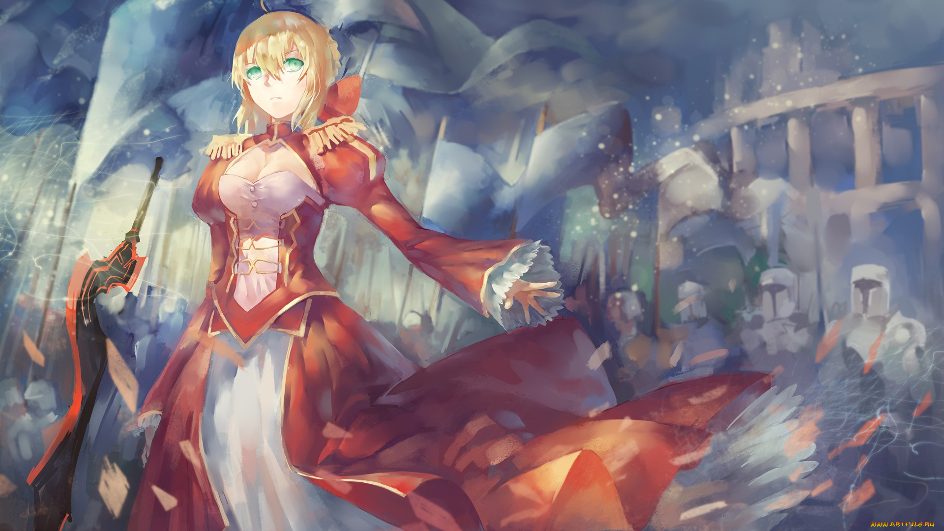 аниме, fate, stay, night, девушка, взгляд, фон