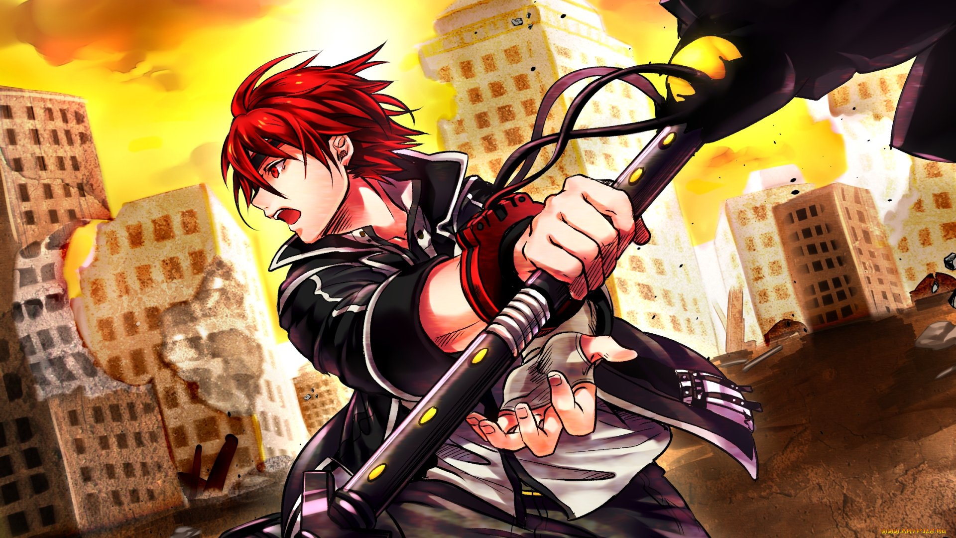 аниме, god, eater, парень, оружие, руины