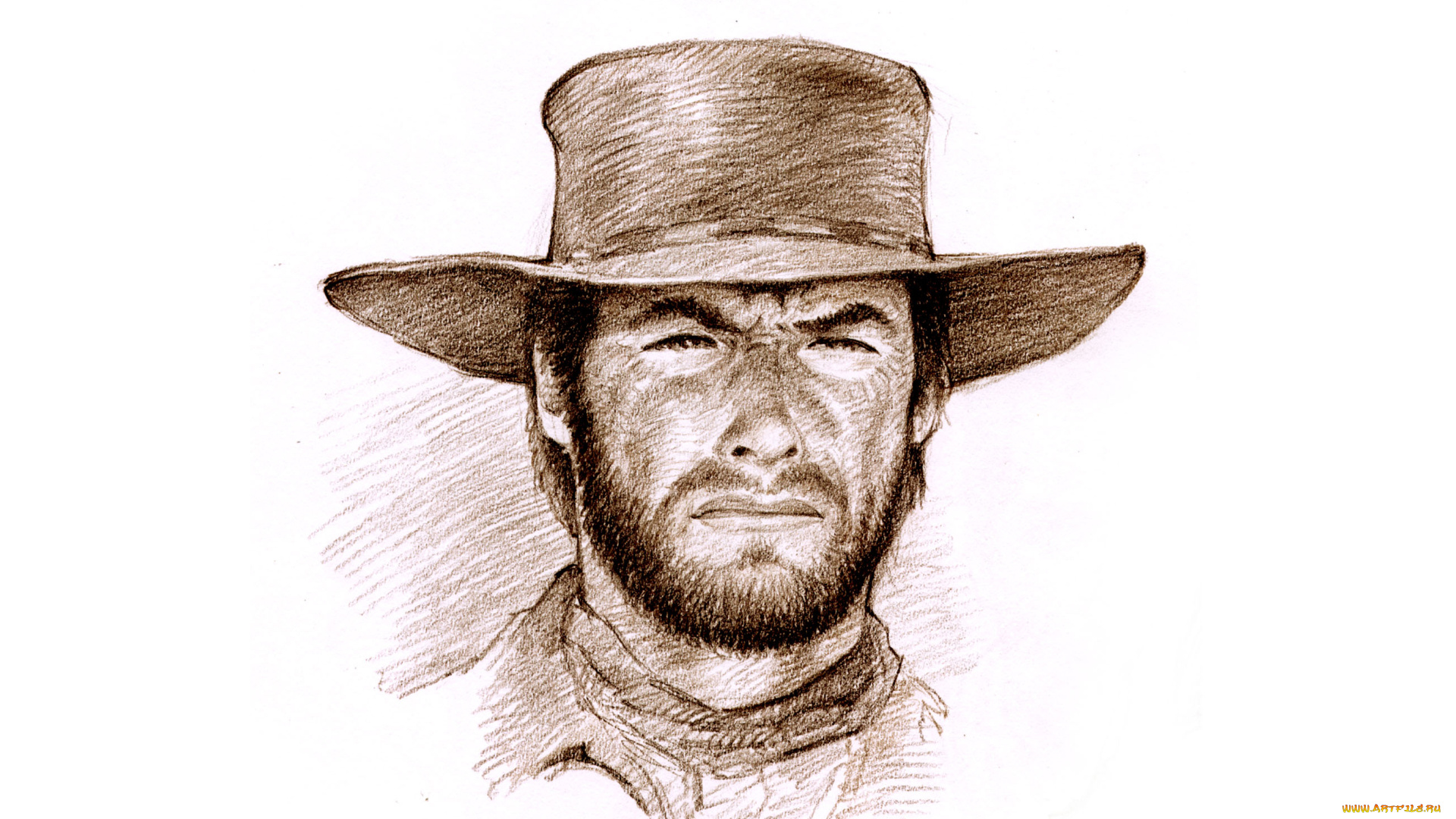 clint, eastwood, рисованное, кино, взгляд, шляпа, фон, мужчина