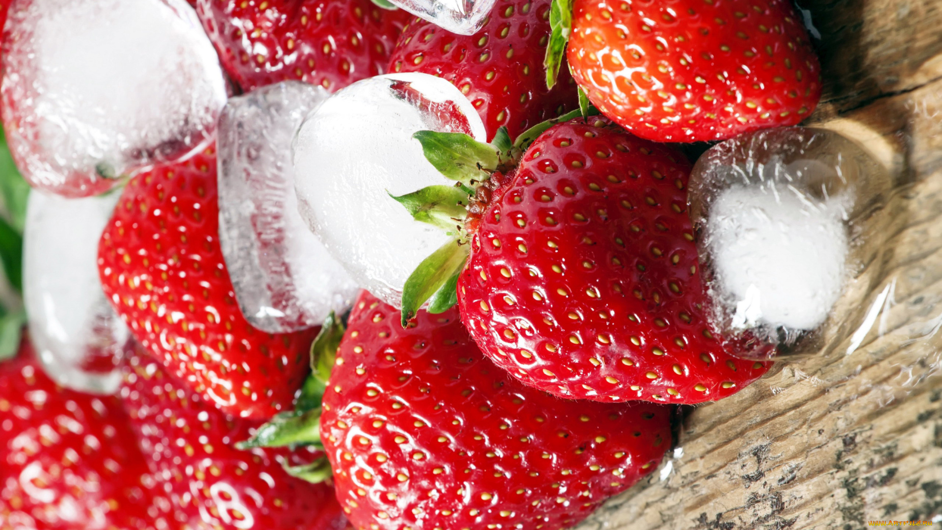 еда, клубника, , земляника, макро, кубики, лед, ягоды