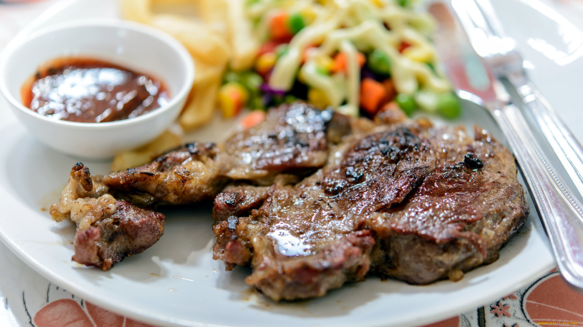 еда, мясные, блюда, отбивная, соус