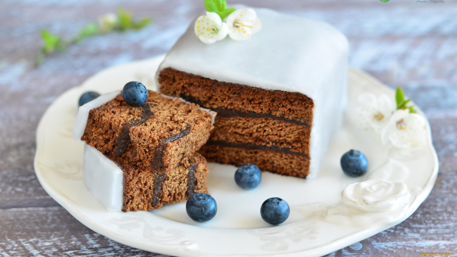 еда, торты, торт, глазурь, голубика