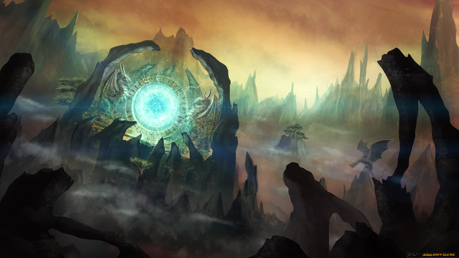 фэнтези, иные, миры, , иные, времена, дракон, мир, иной, скалы, портал