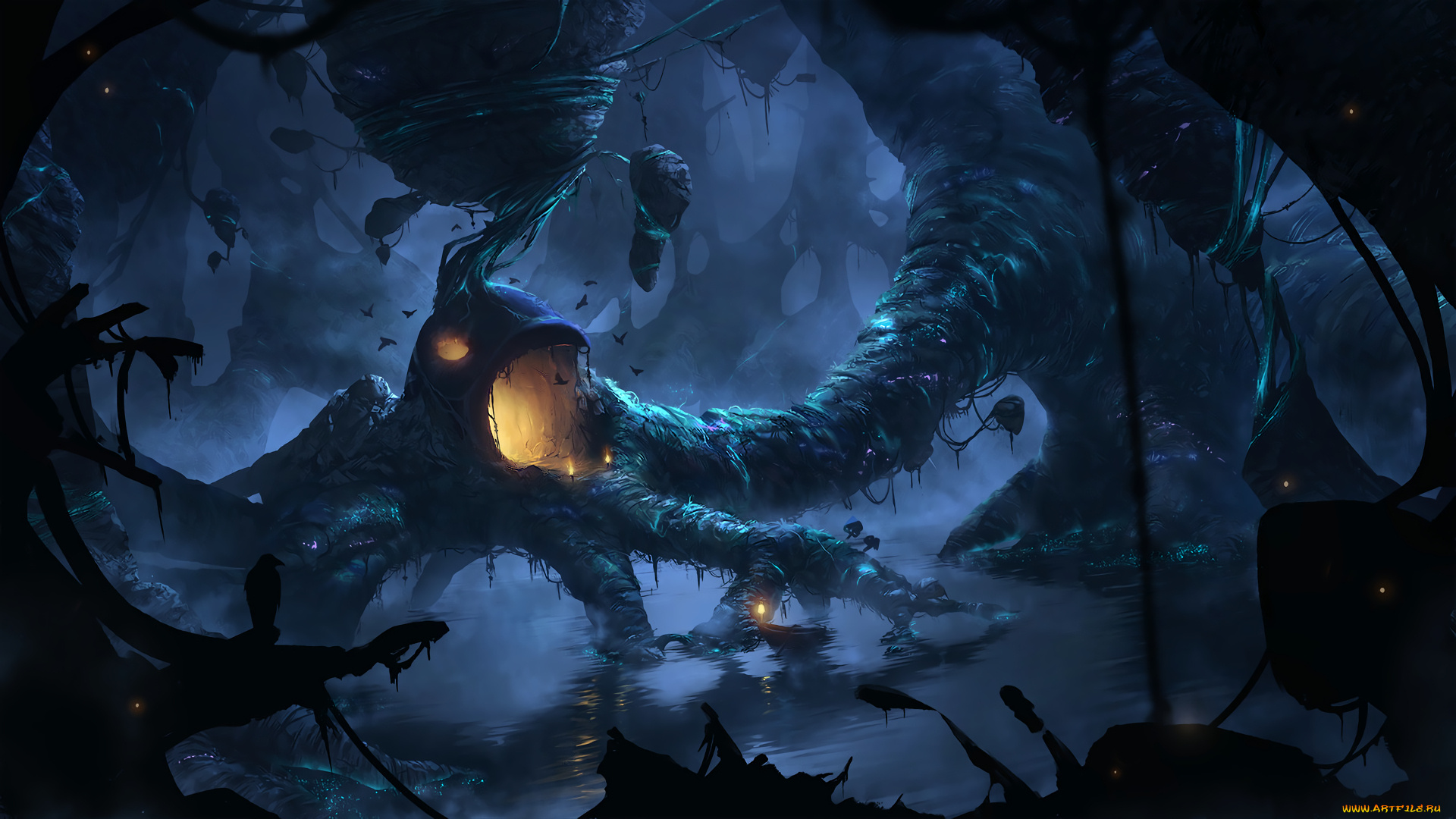фэнтези, иные, миры, , иные, времена, иной, мир, ночь, болото, свет, лодка