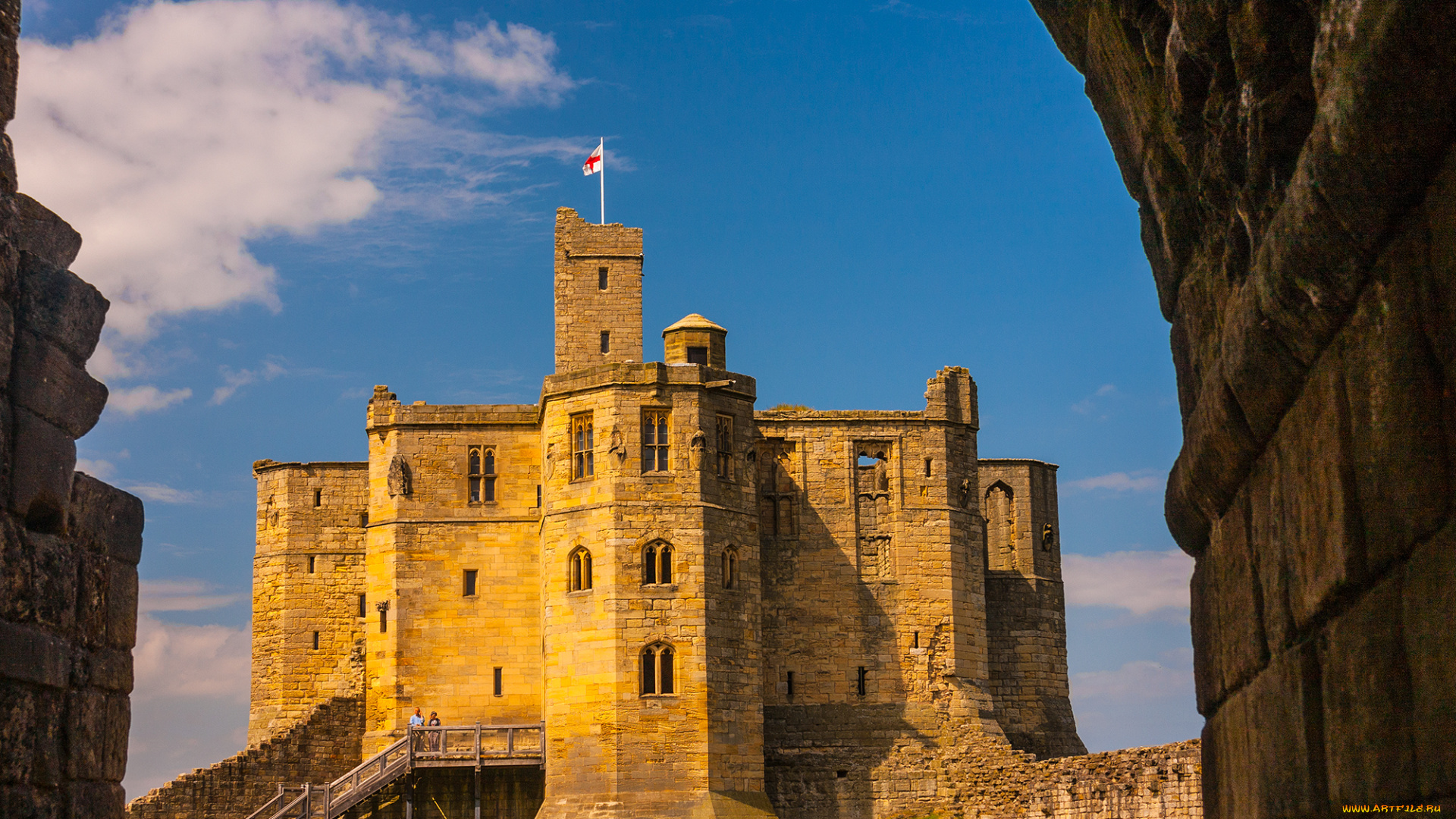 города, замки, англии, флаг, замок, фон