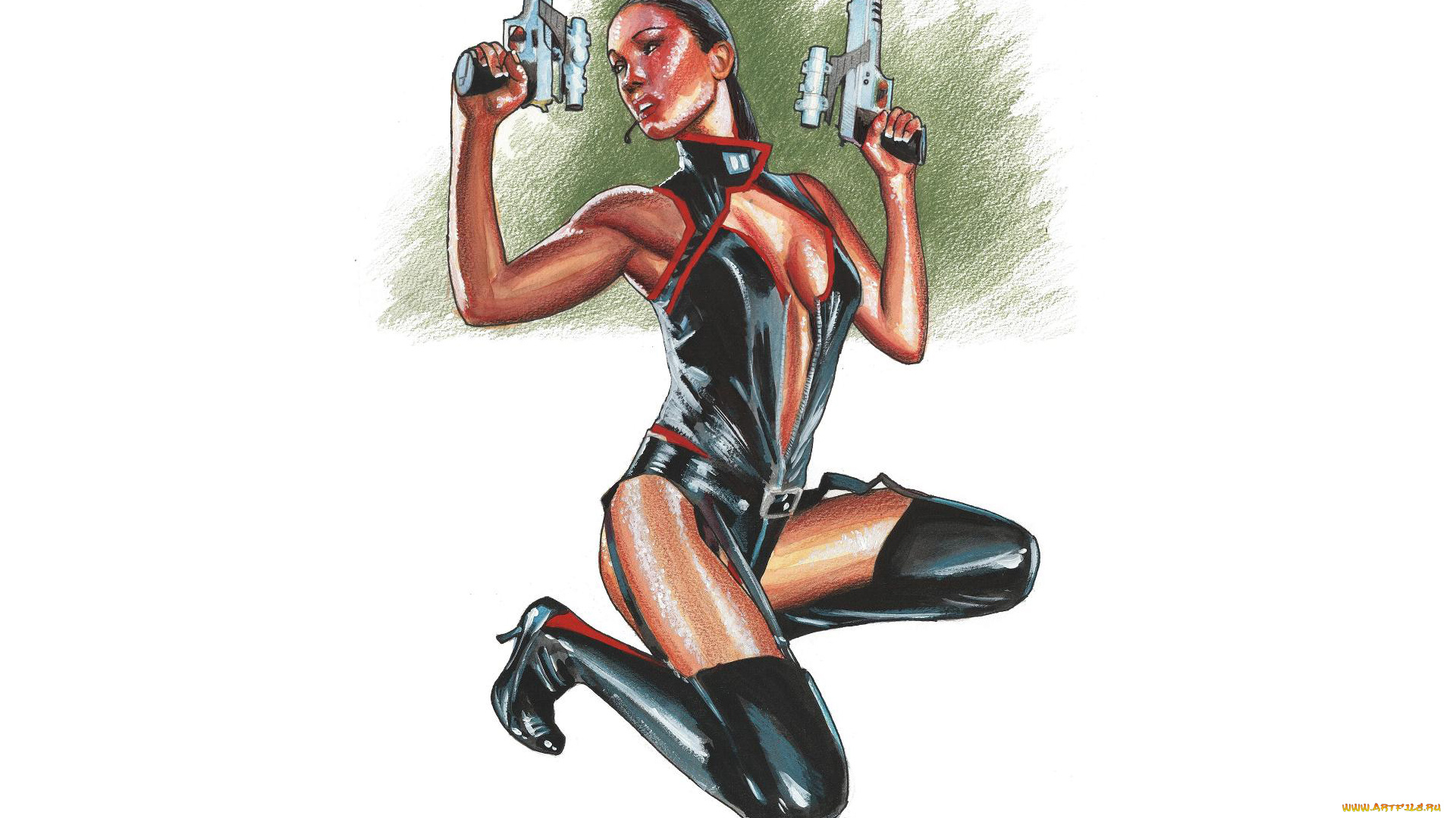 рисованное, комиксы, фон, девушка, пистолет, микрофон