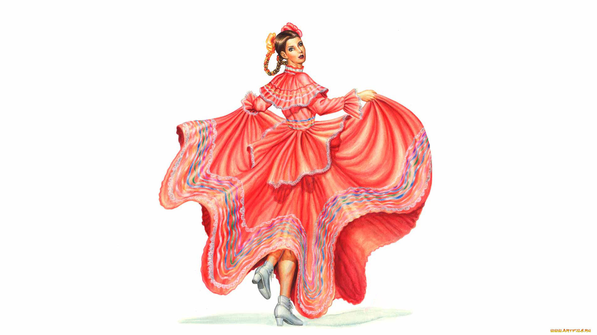 рисованное, люди, платье, фон, взгляд, девушка