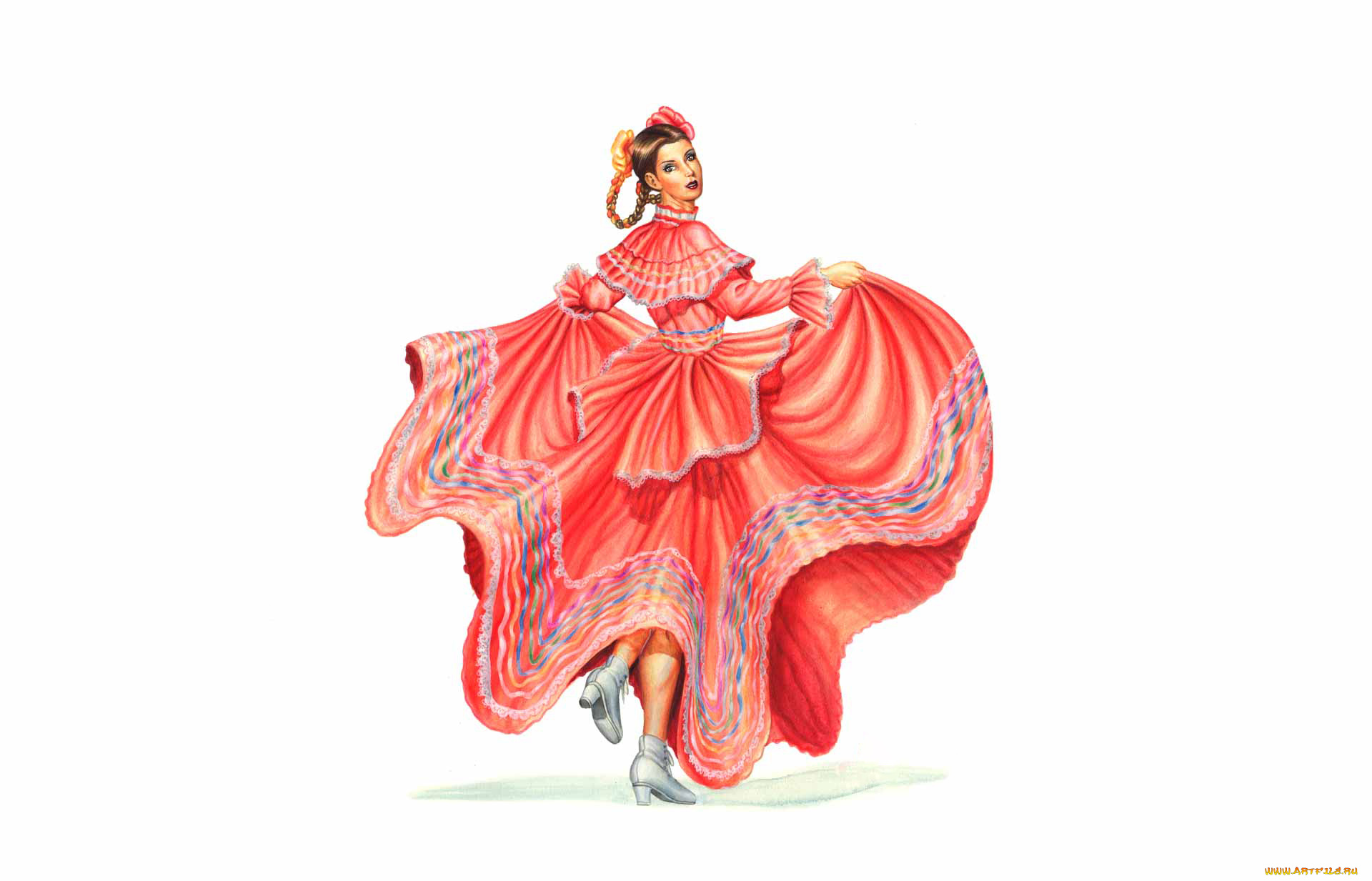 рисованное, люди, платье, фон, взгляд, девушка