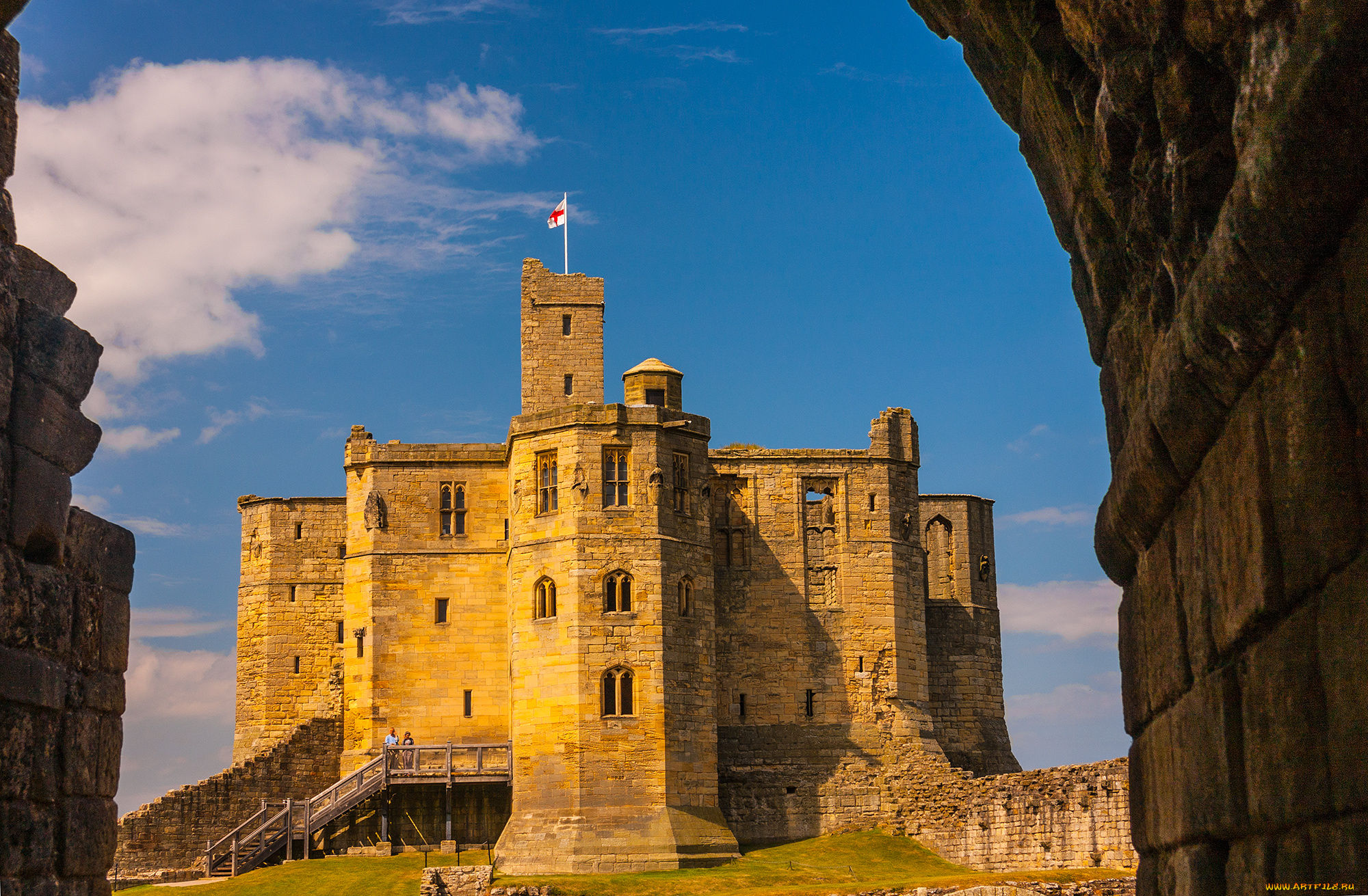 города, замки, англии, флаг, замок, фон