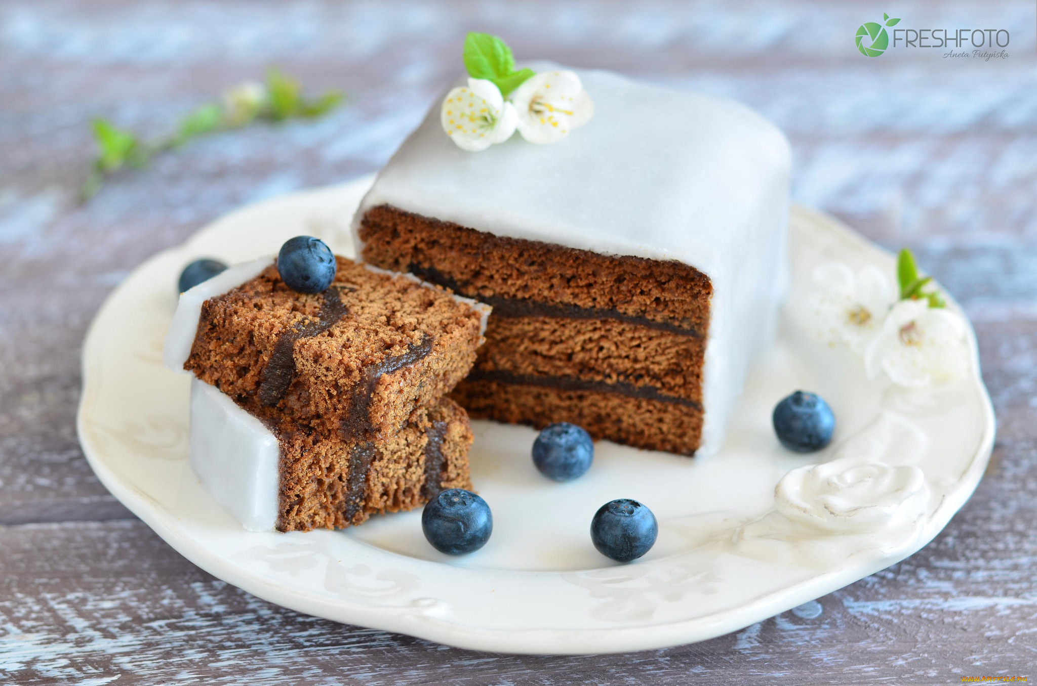 еда, торты, торт, глазурь, голубика