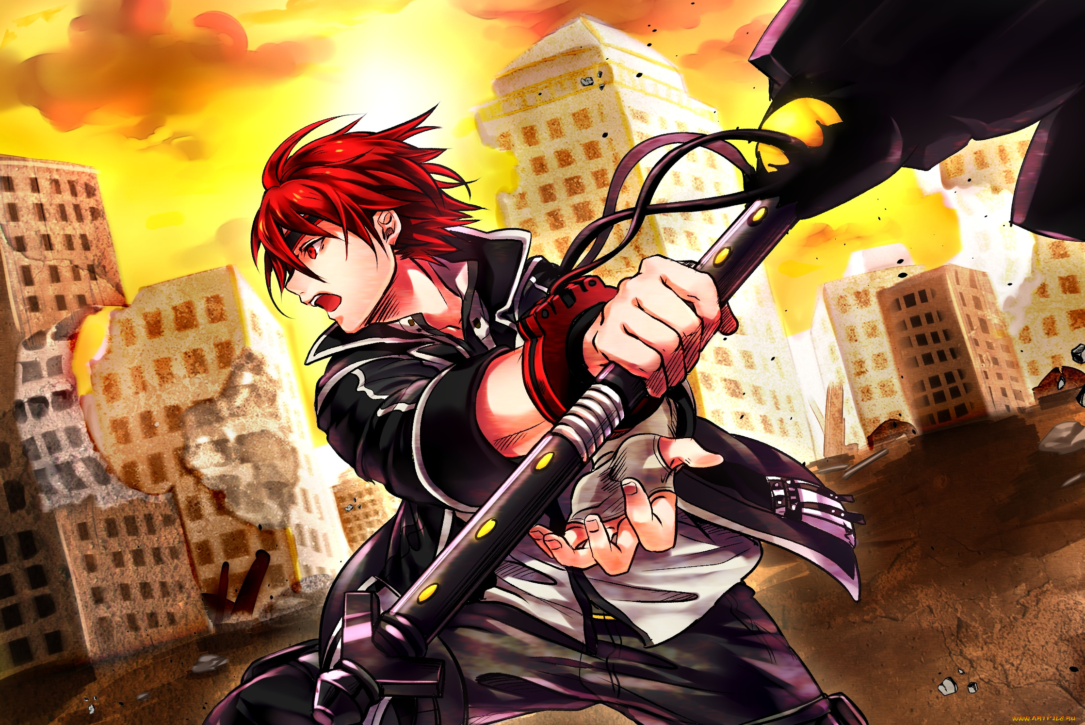 аниме, god, eater, парень, оружие, руины