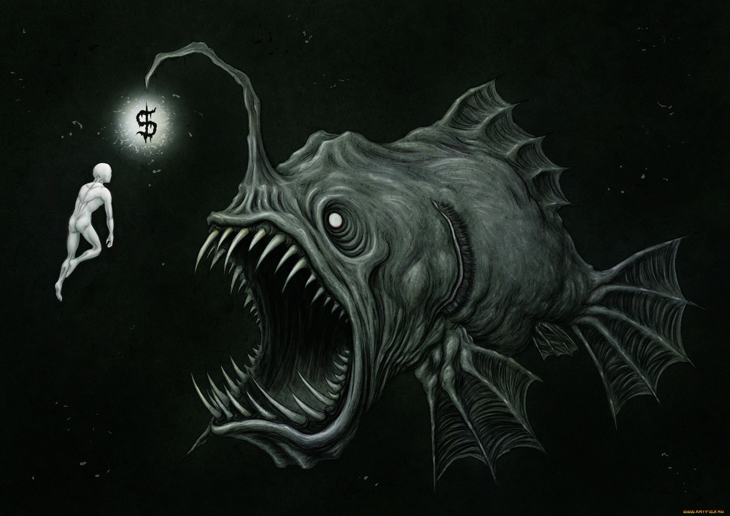 фэнтези, существа, подводный, мир, существо, тварь, гигант, человек