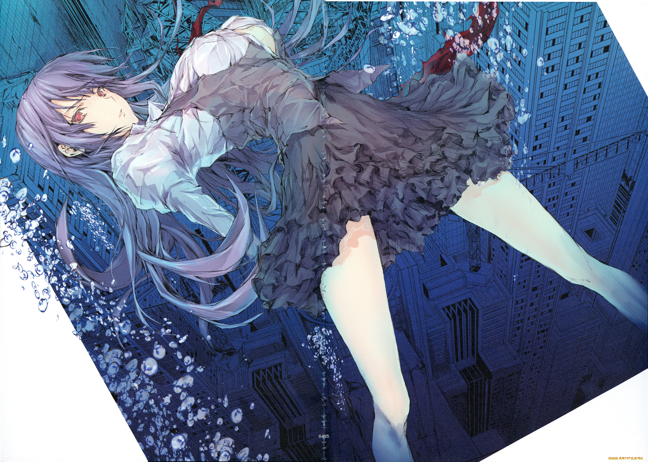 аниме, город, , улицы, , здания, девушка