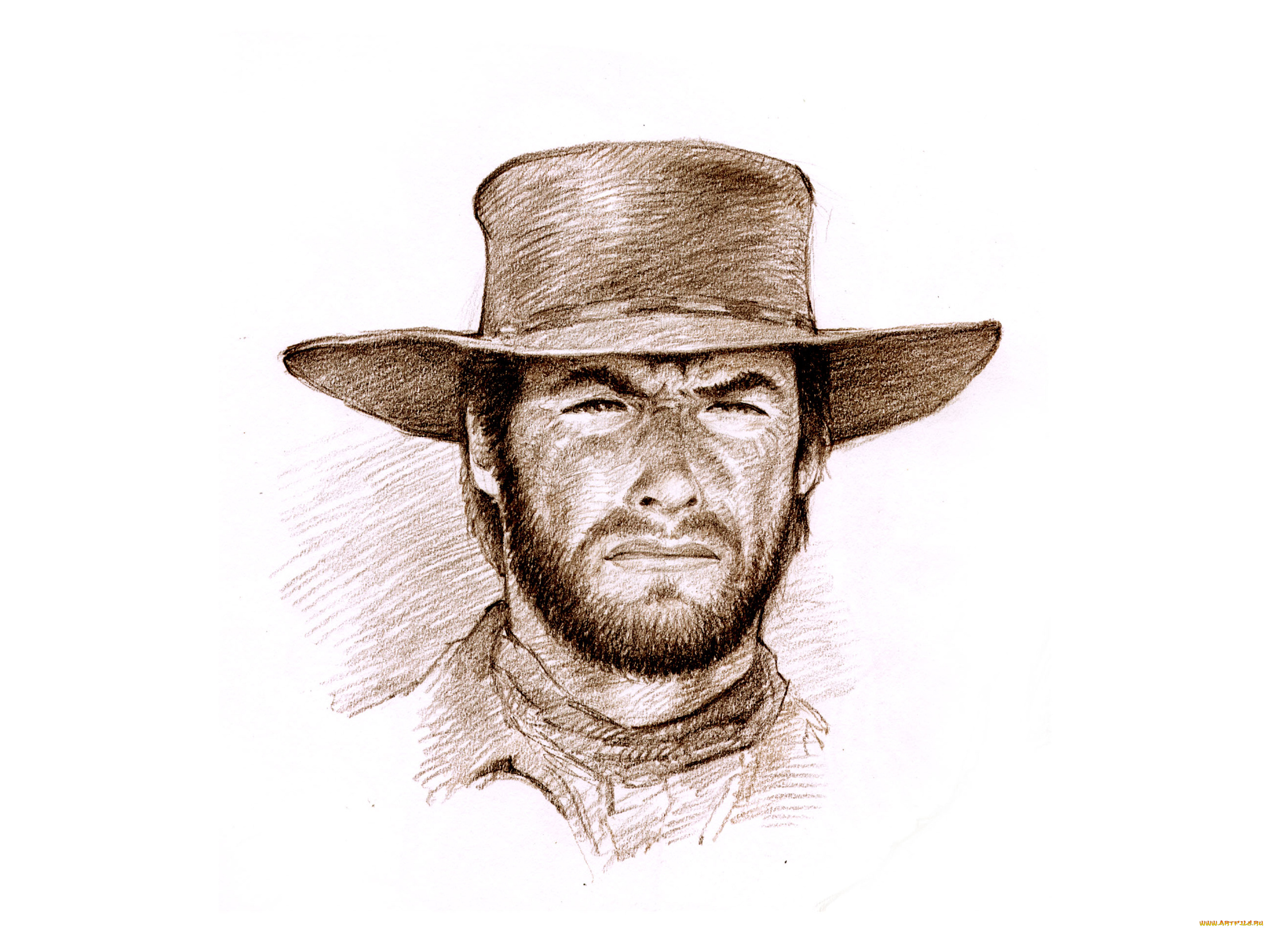 clint, eastwood, рисованное, кино, взгляд, шляпа, фон, мужчина