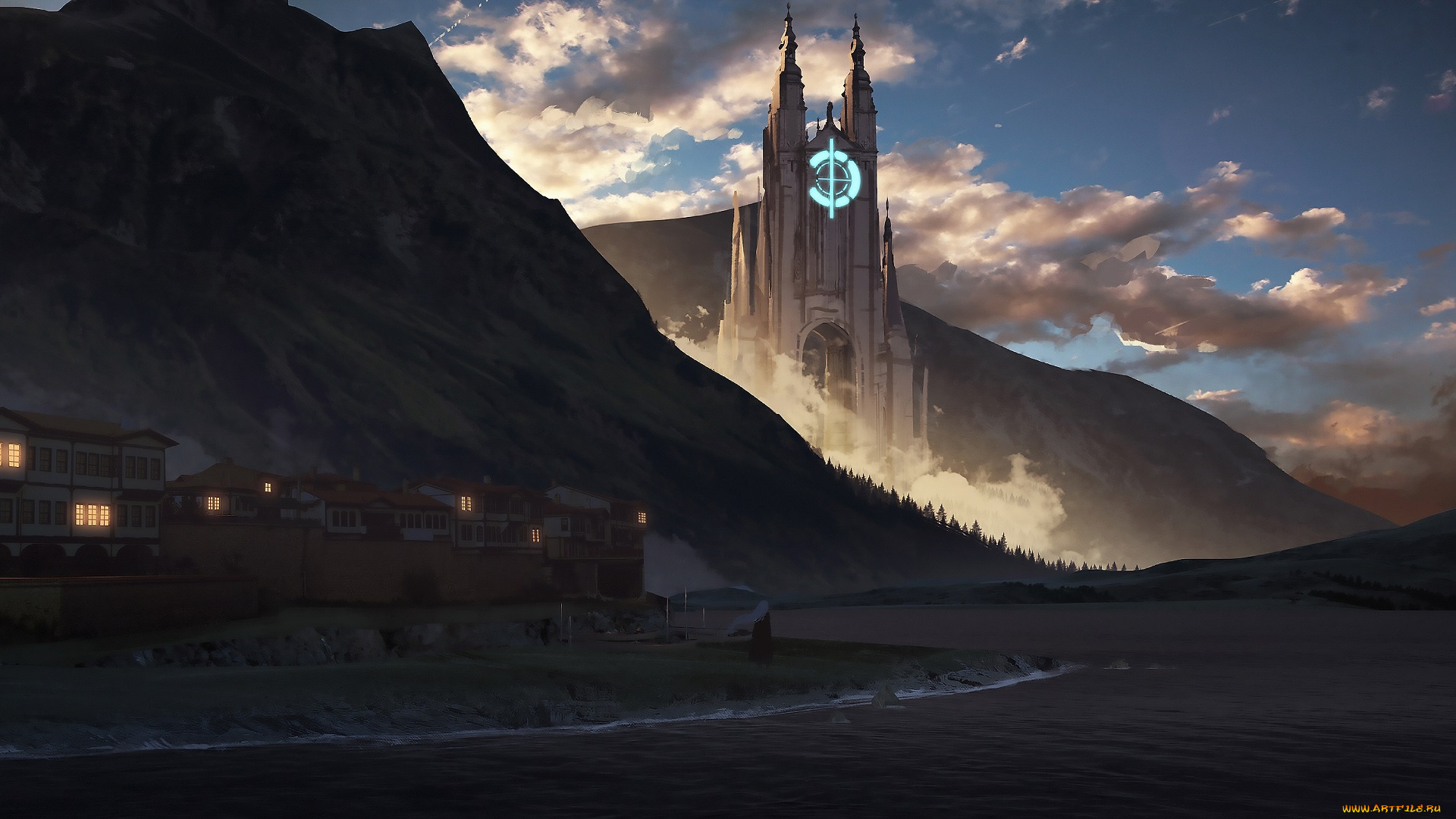 аниме, город, , улицы, , здания, фентези