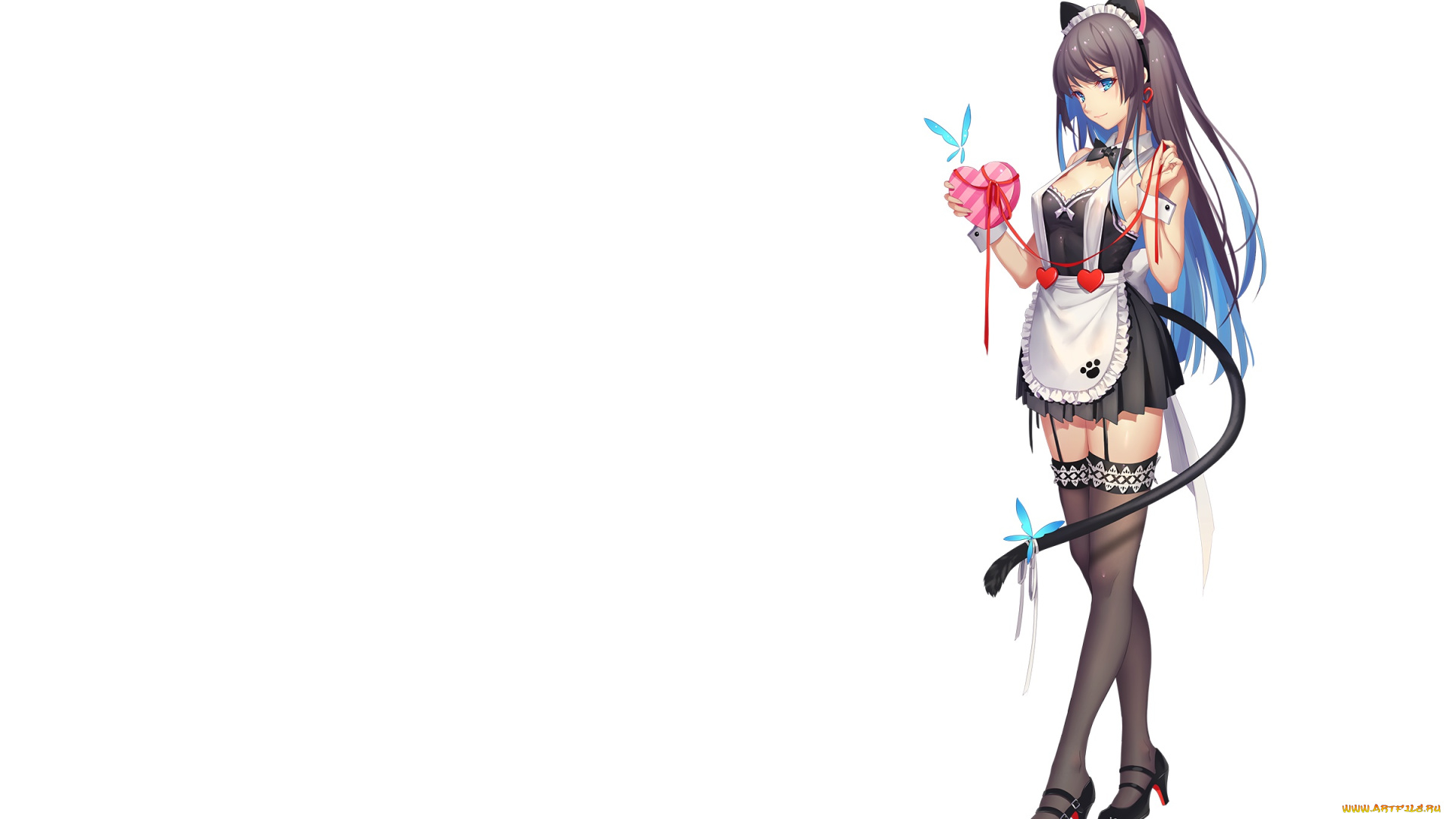 аниме, животные, , существа, взгляд, девушка, фон