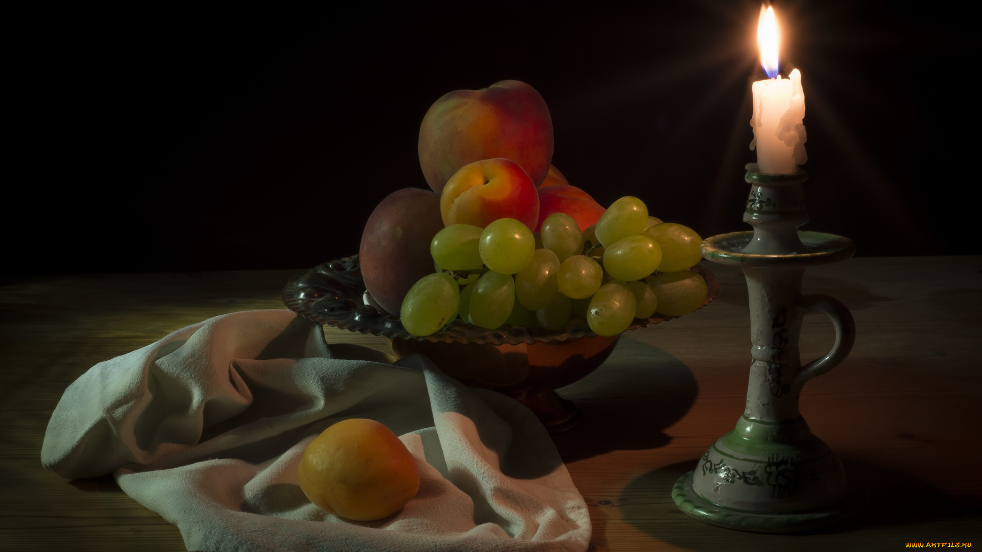 еда, натюрморт, фрукты, свеча