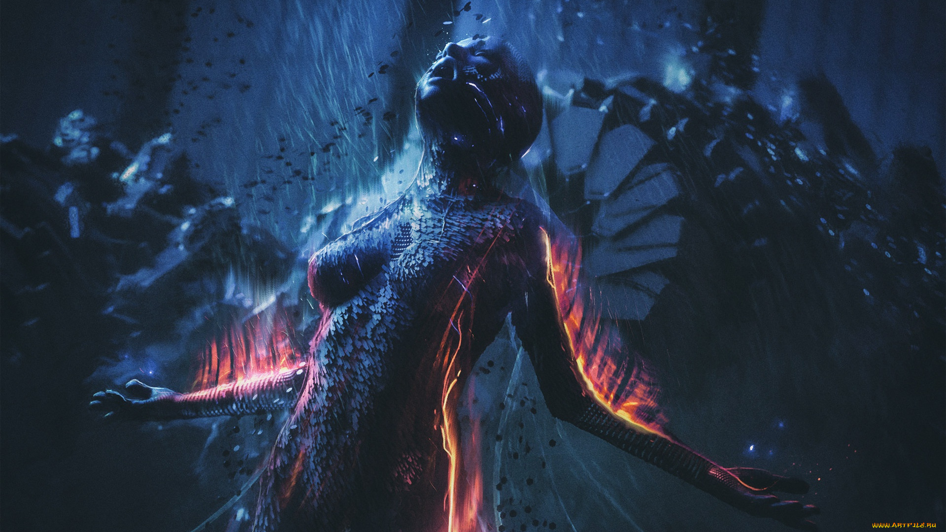 фэнтези, роботы, , киборги, , механизмы, audio, android, робот, женщина, пламя, огонь, antoine, collignon