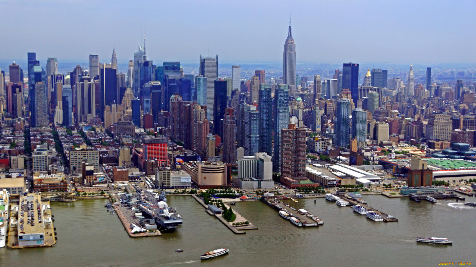 города, нью-йорк, , сша, море, причалы, суда, панорама, город
