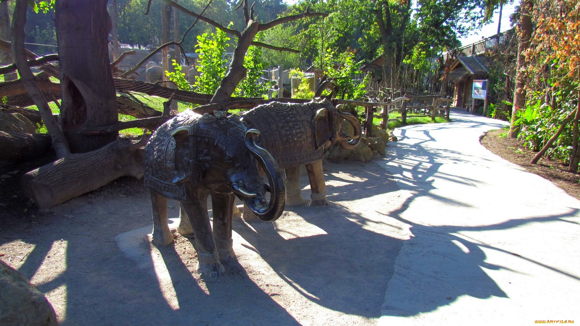 прага, разное, садовые, и, парковые, скульптуры, слон, дорога, двое, постройка, растения