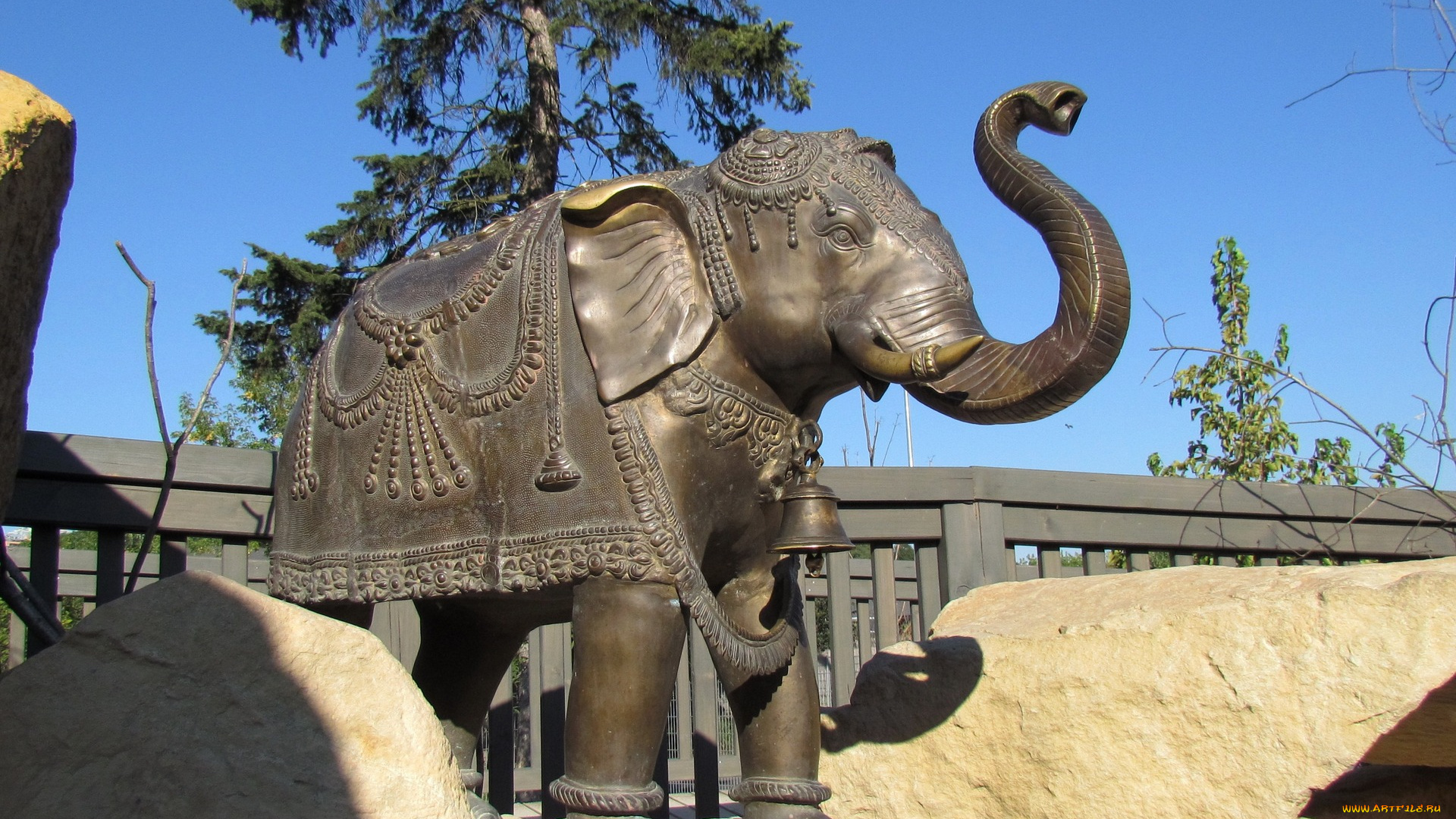 прага, разное, садовые, и, парковые, скульптуры, слон, зоопарк, камни, деревья