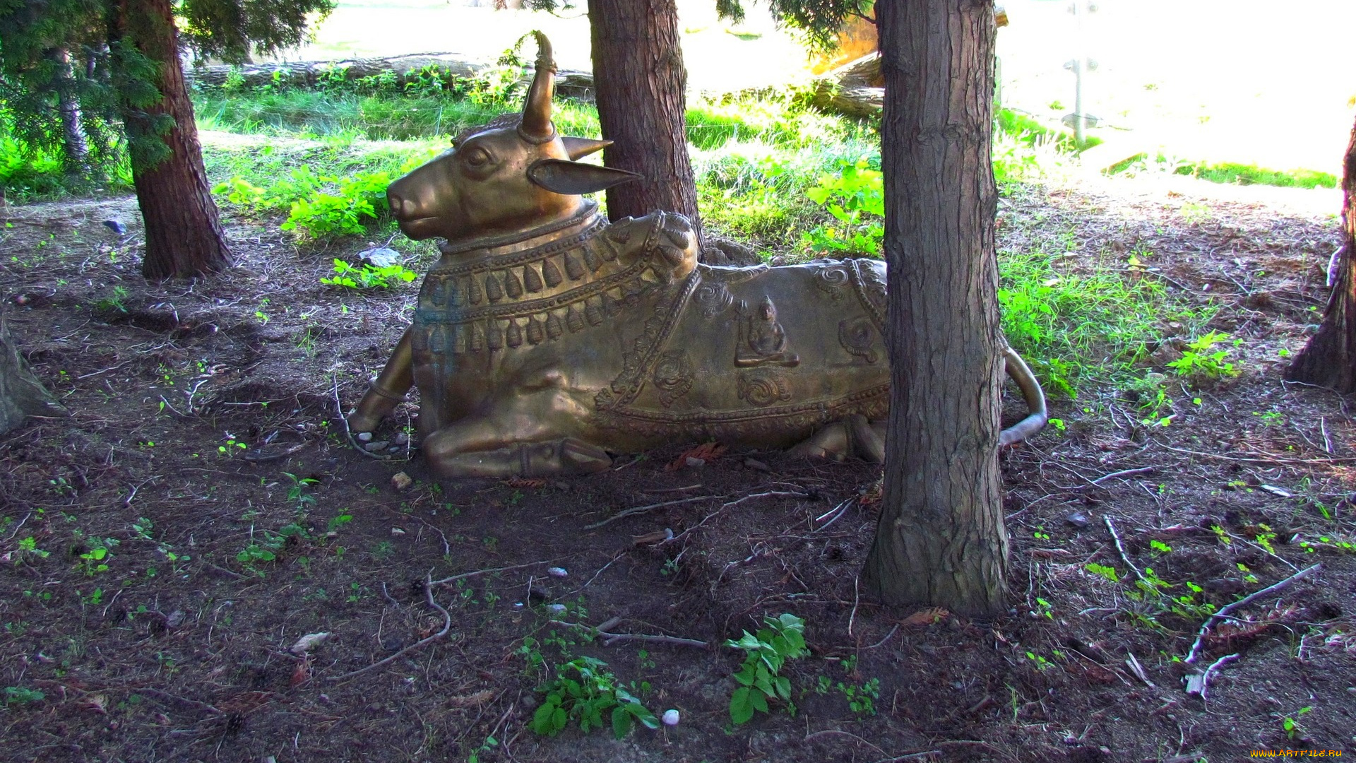 прага, разное, садовые, и, парковые, скульптуры, буйвол, деревья