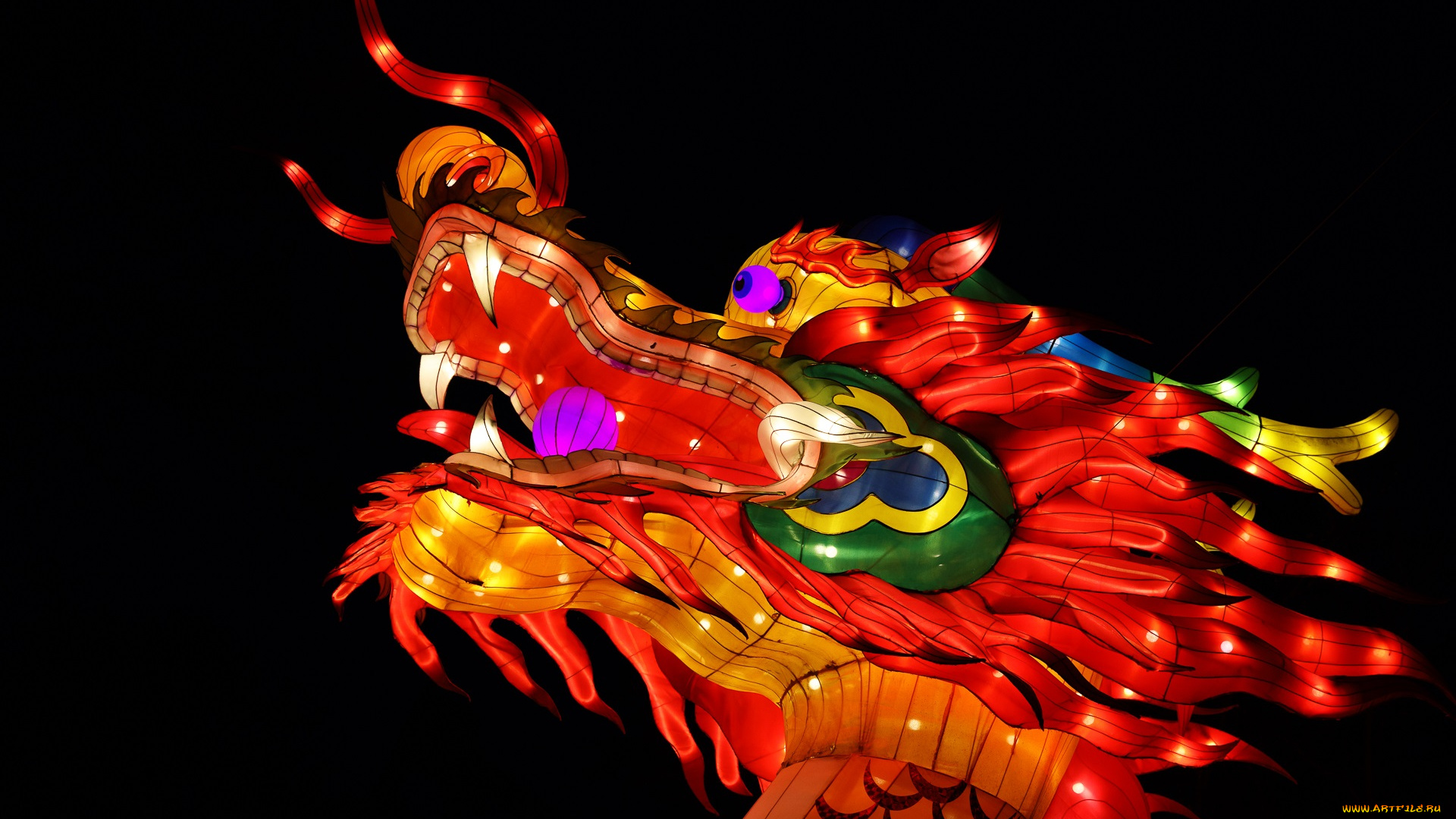 разное, иллюминация, вечер, дракон, зоопарк, китай, красиво, огни, фигура