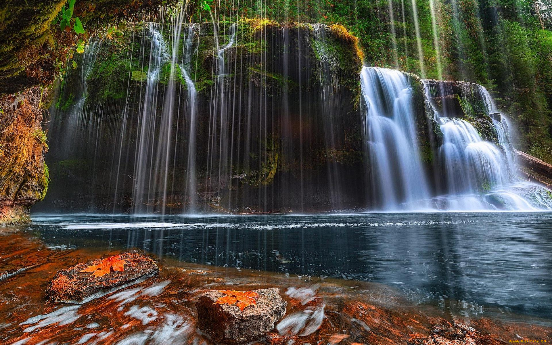 природа, водопады, водопад, скалы, деревья
