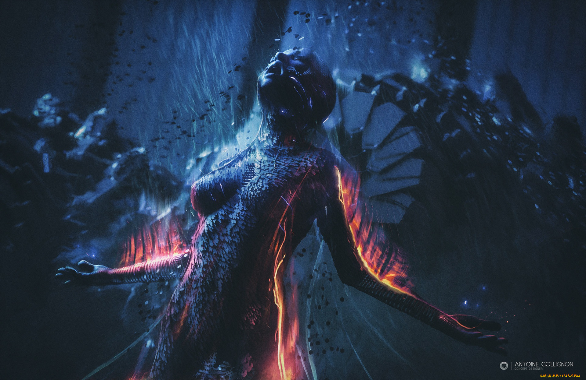 фэнтези, роботы, , киборги, , механизмы, audio, android, робот, женщина, пламя, огонь, antoine, collignon