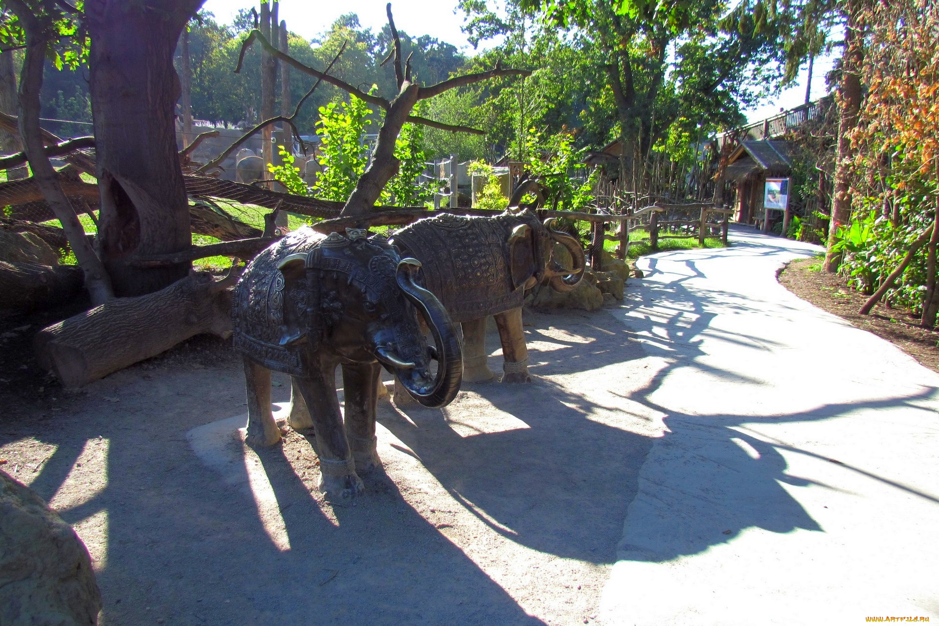 прага, разное, садовые, и, парковые, скульптуры, слон, дорога, двое, постройка, растения